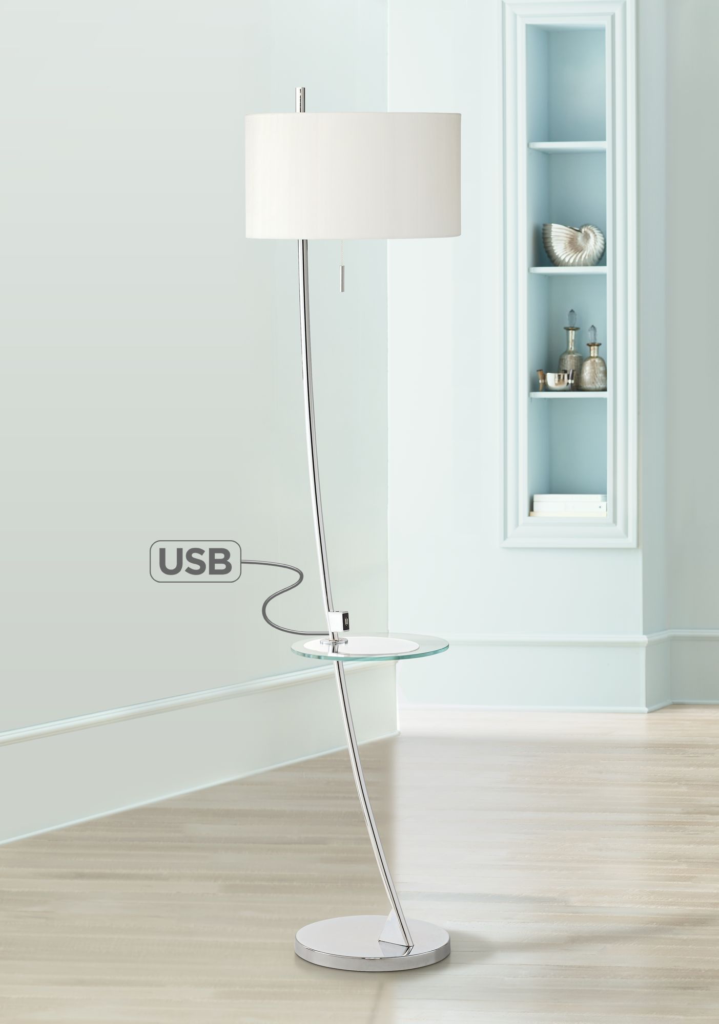 Trezzio Chrome USB and Tray Table Floor Lamp