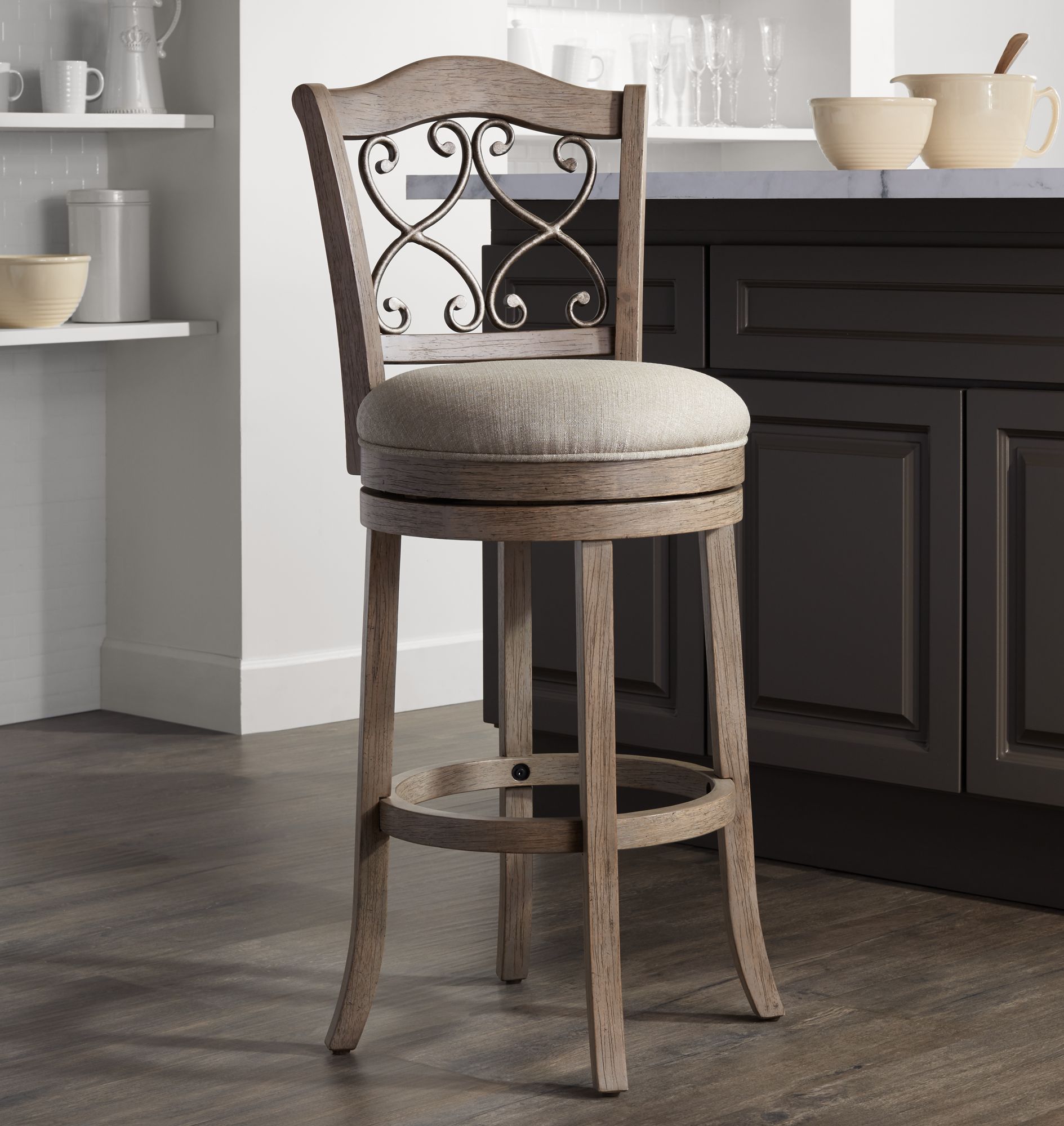 Newton Tuxedo Putty Fabric 30" Swivel Barstool