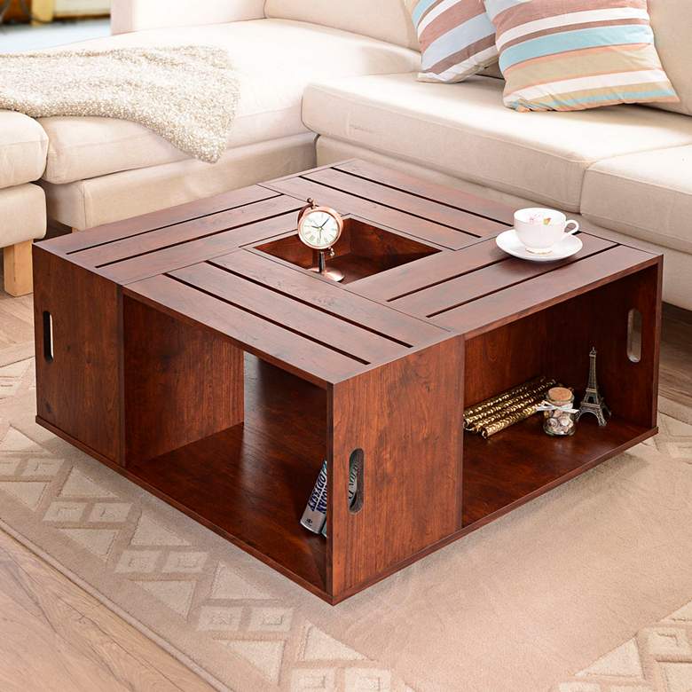 Portins 31 1/2&quot; Square Rustic Walnut Wood Coffee Table