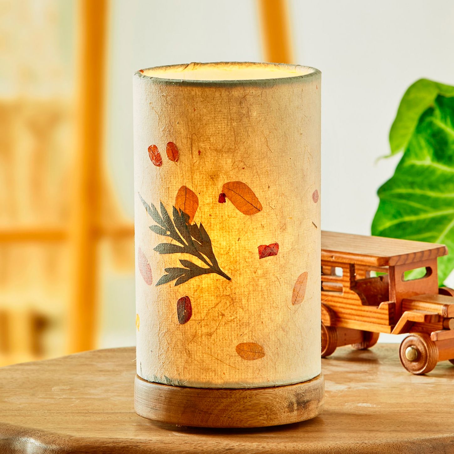 Eangee 9"H Paper Cylinder Fern Mini Table Accent Lamp