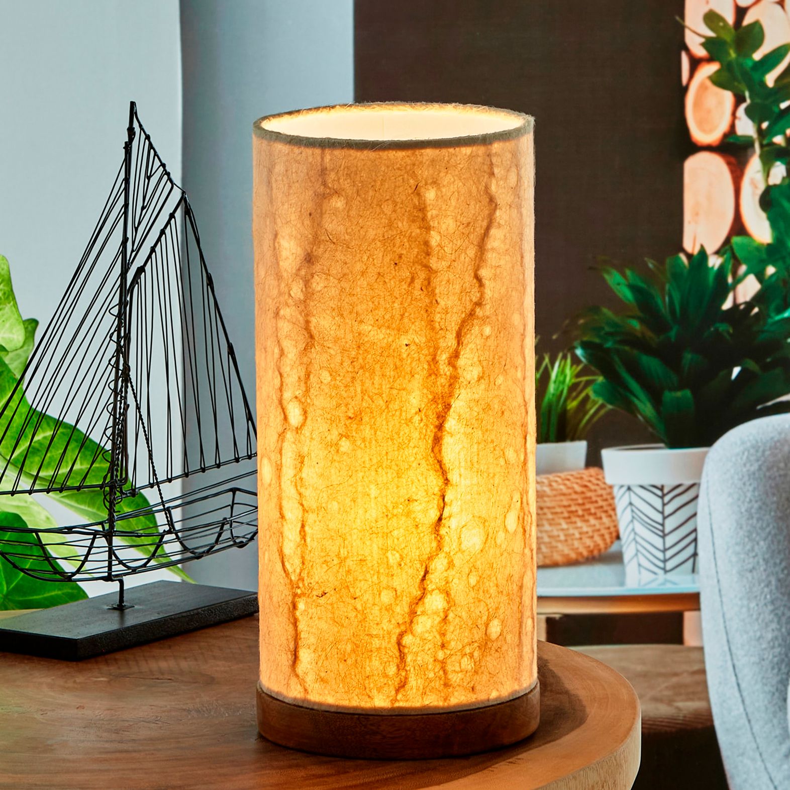 Eangee Paper Cylinder Wave Hand-Made Small Accent Table Lamp