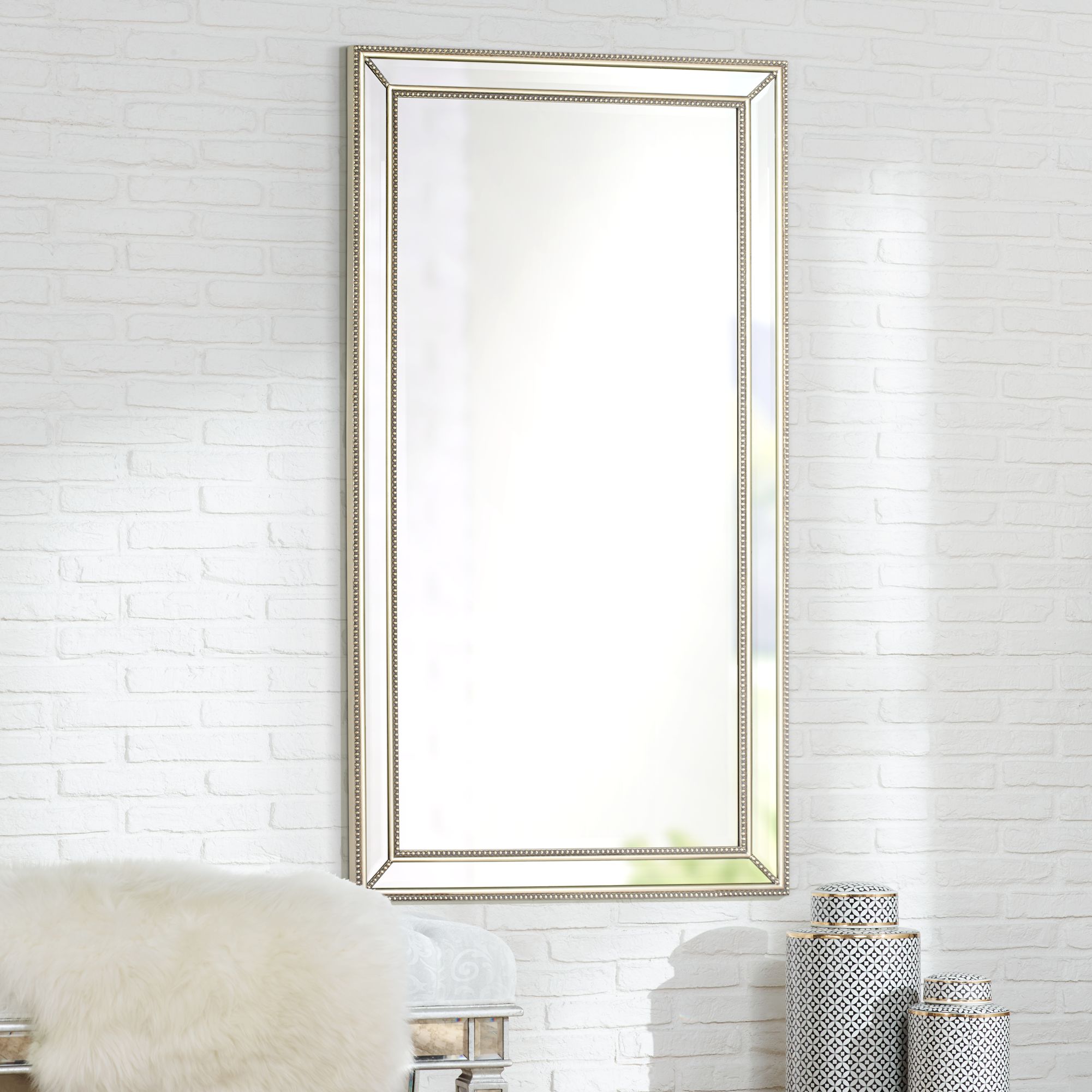 Roseau Palais Silver 32 1 2 X 59 1 2 Beaded Mirror