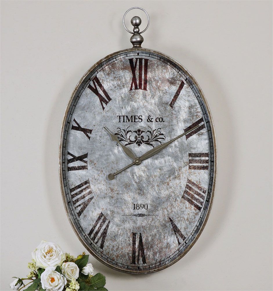 Uttermost Argento 35" High Antiqued Metal Wall Clock