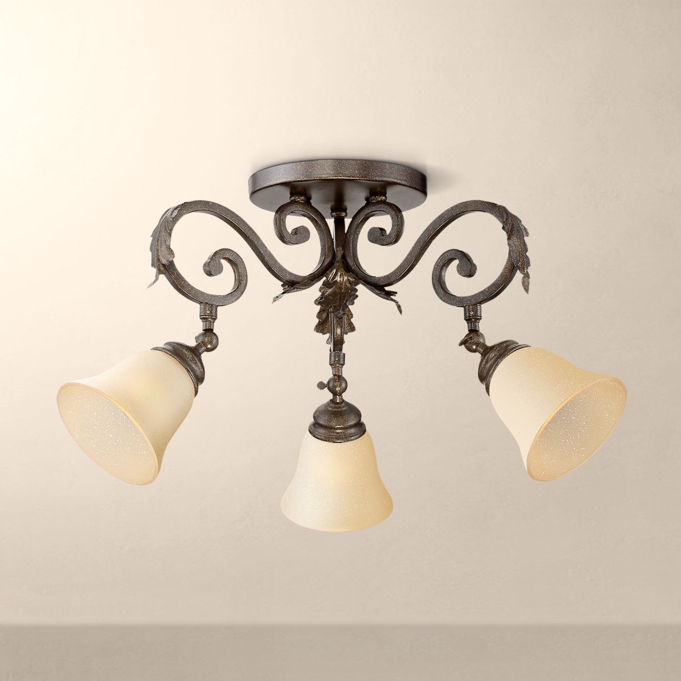 Pro Track® Bronze Scroll 3-Light Amber Glass Track Fixture