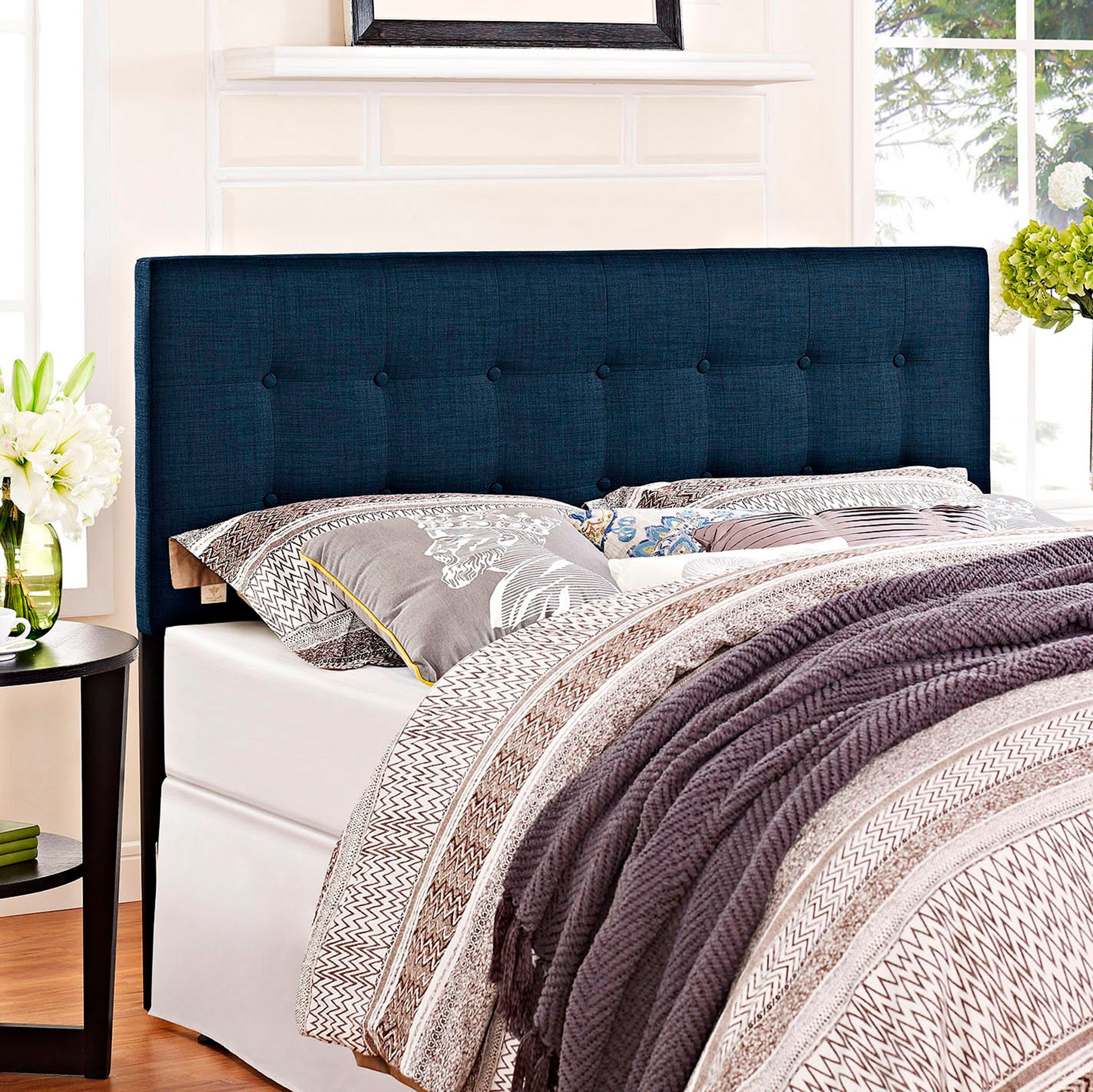 Emily Navy Button-Tufted Fabric Headboard - #1Y402 | Lamps Plus