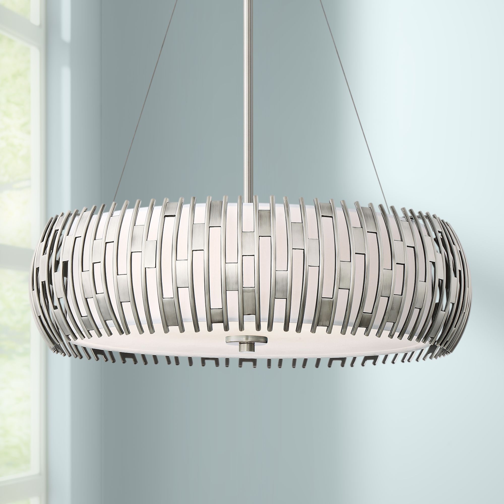 Quoizel Brigade 22"W 4-Light Antique Nickel Drum Pendant