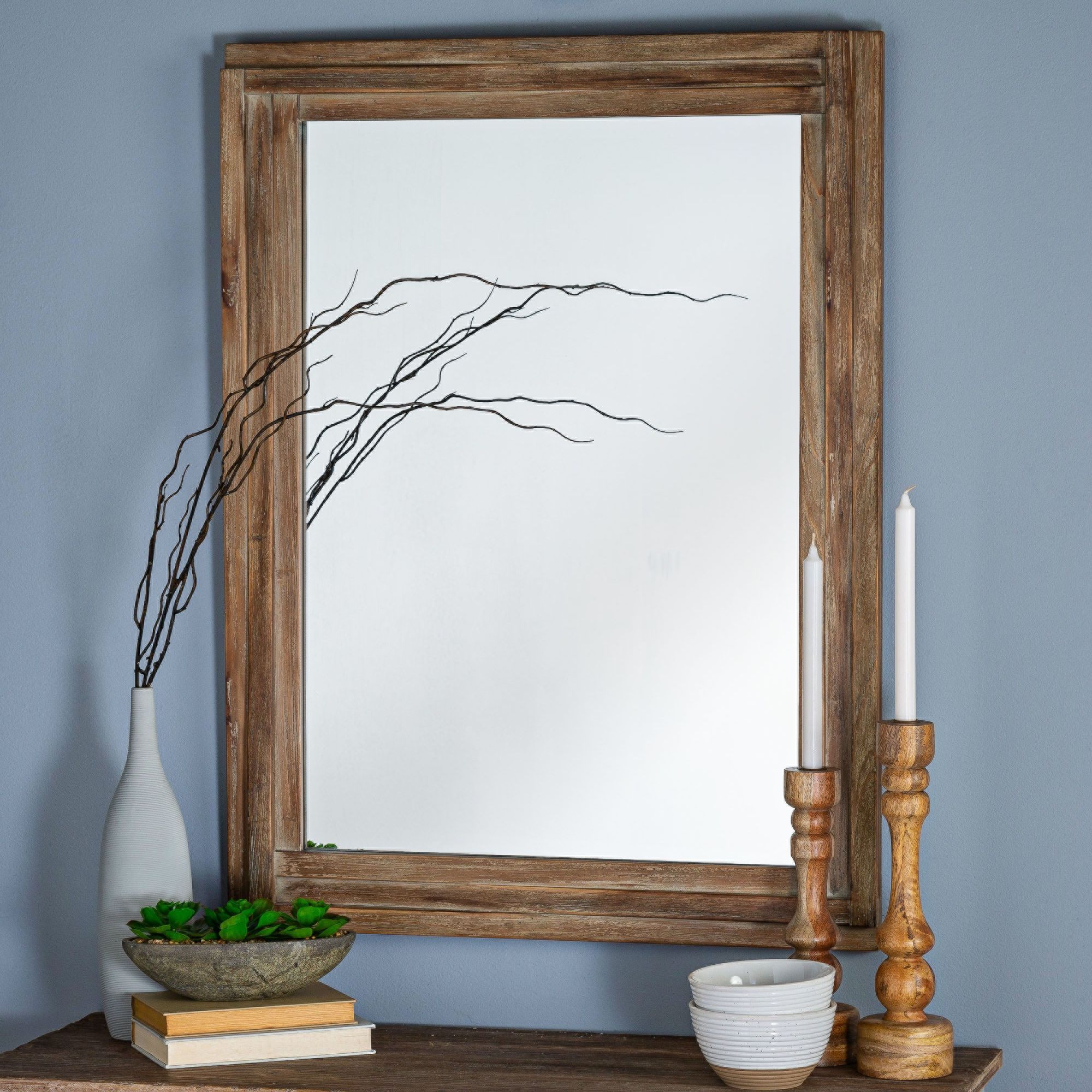 Mia Reclaimed Wood 30" x 40" Rectangular Wall Mirror