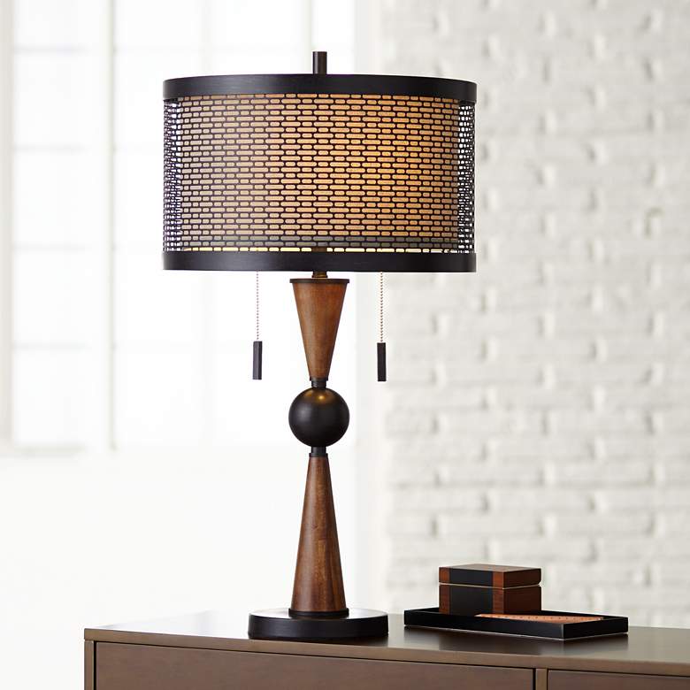 Image 2 Hunter Bronze and Cherry Wood Table Lamp