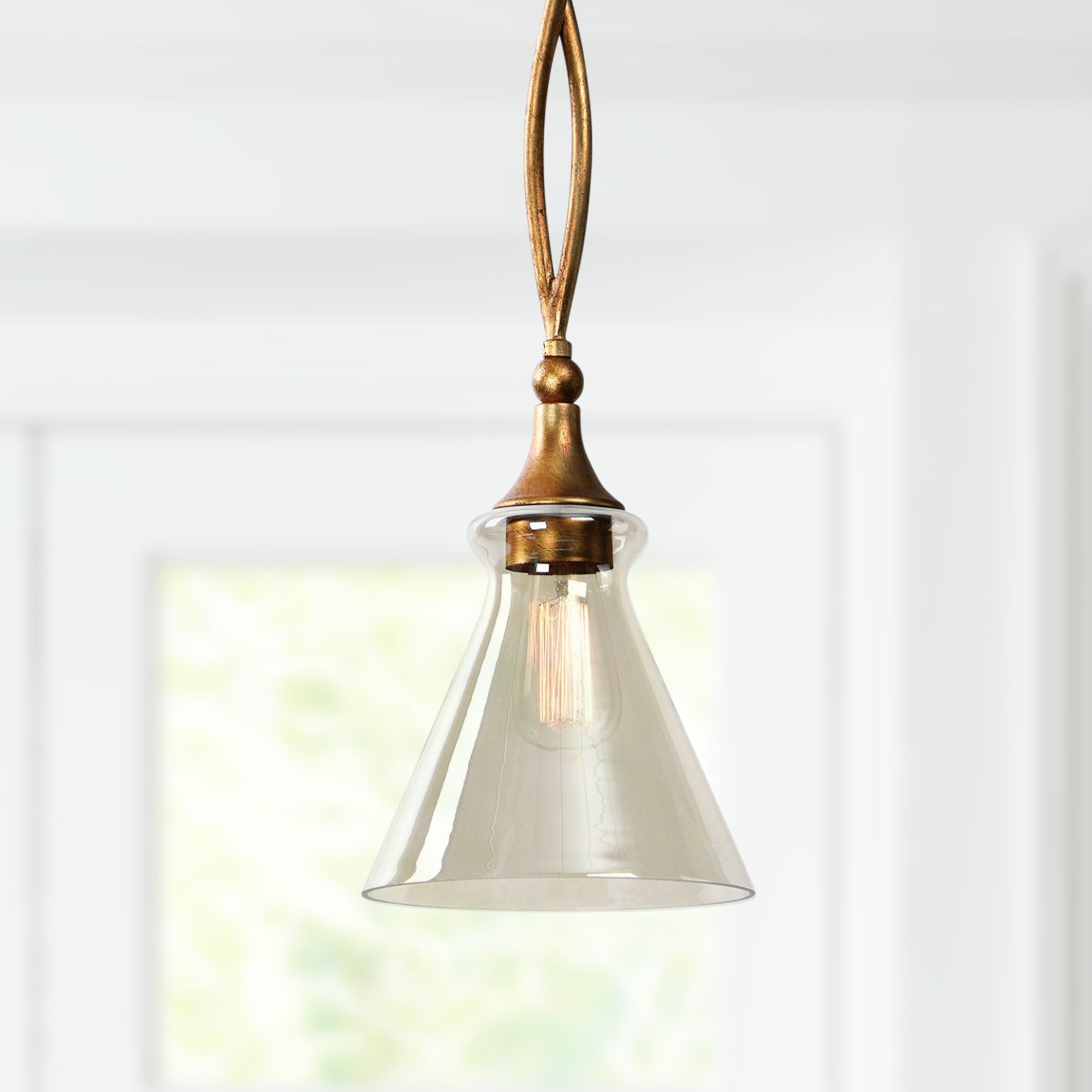 Uttermost Glam 8" Wide Antiqued Gold Leaf Mini Pendant