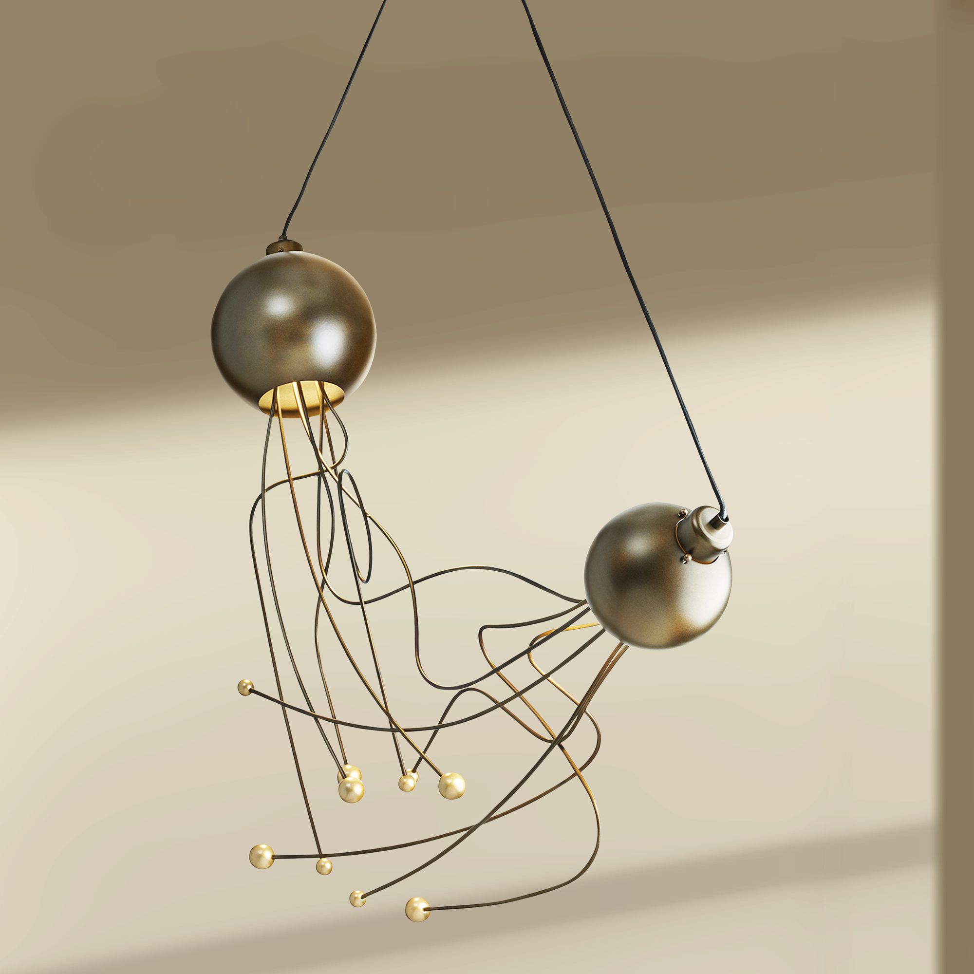 Hubbardton Forge Duet 47" Wide 2-Light Bronze Pendant