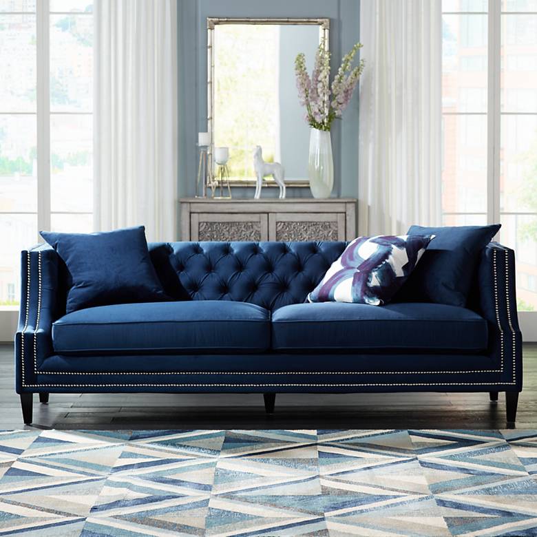 Marilyn 93" Wide Blue Velvet Tufted Upholstered Sofa - #20W77 | Lamps Plus