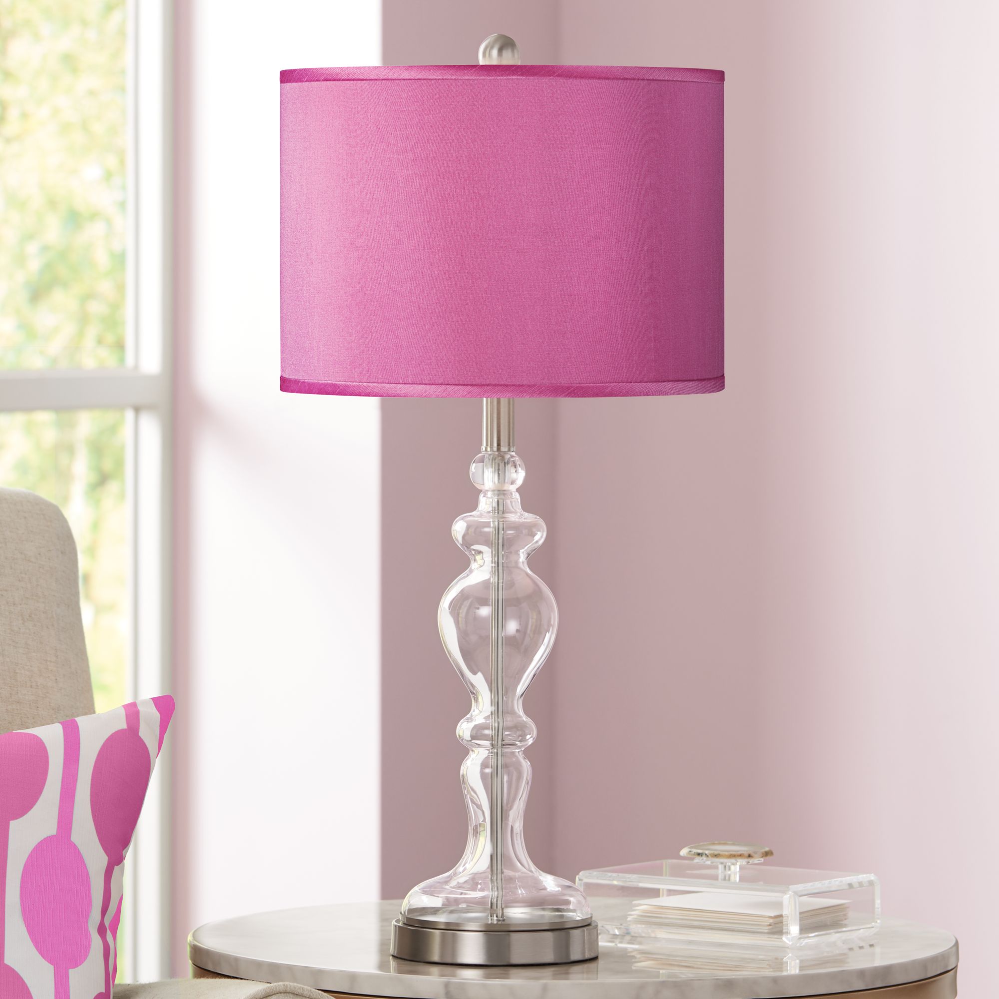 Pink Orchid Faux Silk Apothecary Clear Glass Table Lamp