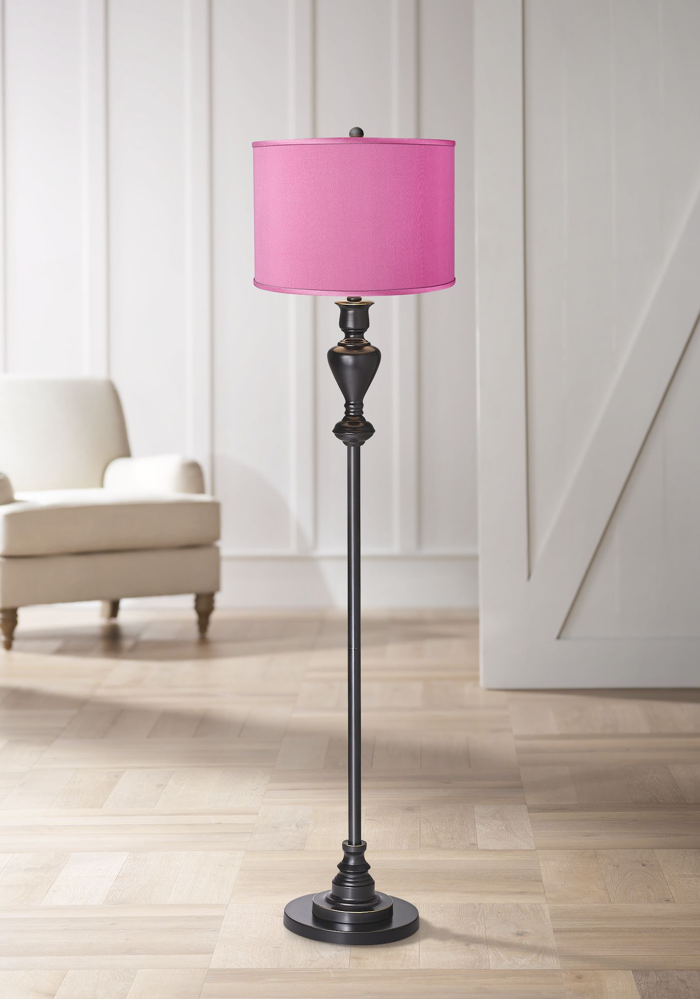 Pink Orchid Polyester Black Bronze Floor Lamp