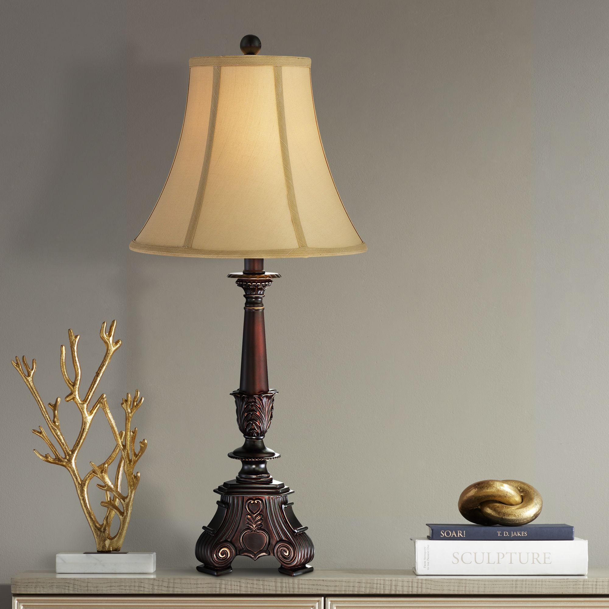 Lite Source Samson Antique Dark Brown Carved Table Lamp