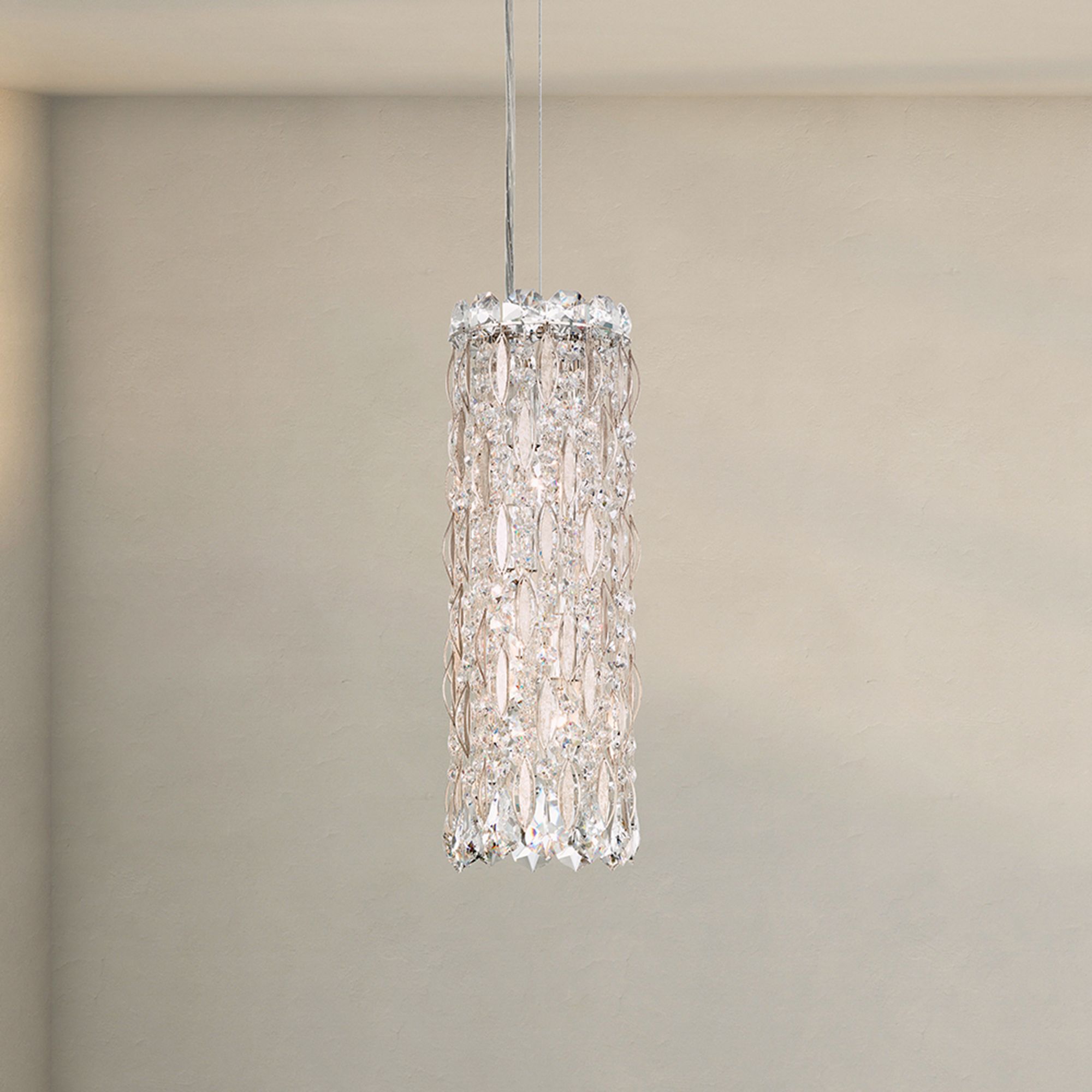 Schonbek Sarella 5" Wide Silver and Crystal Column Pendant