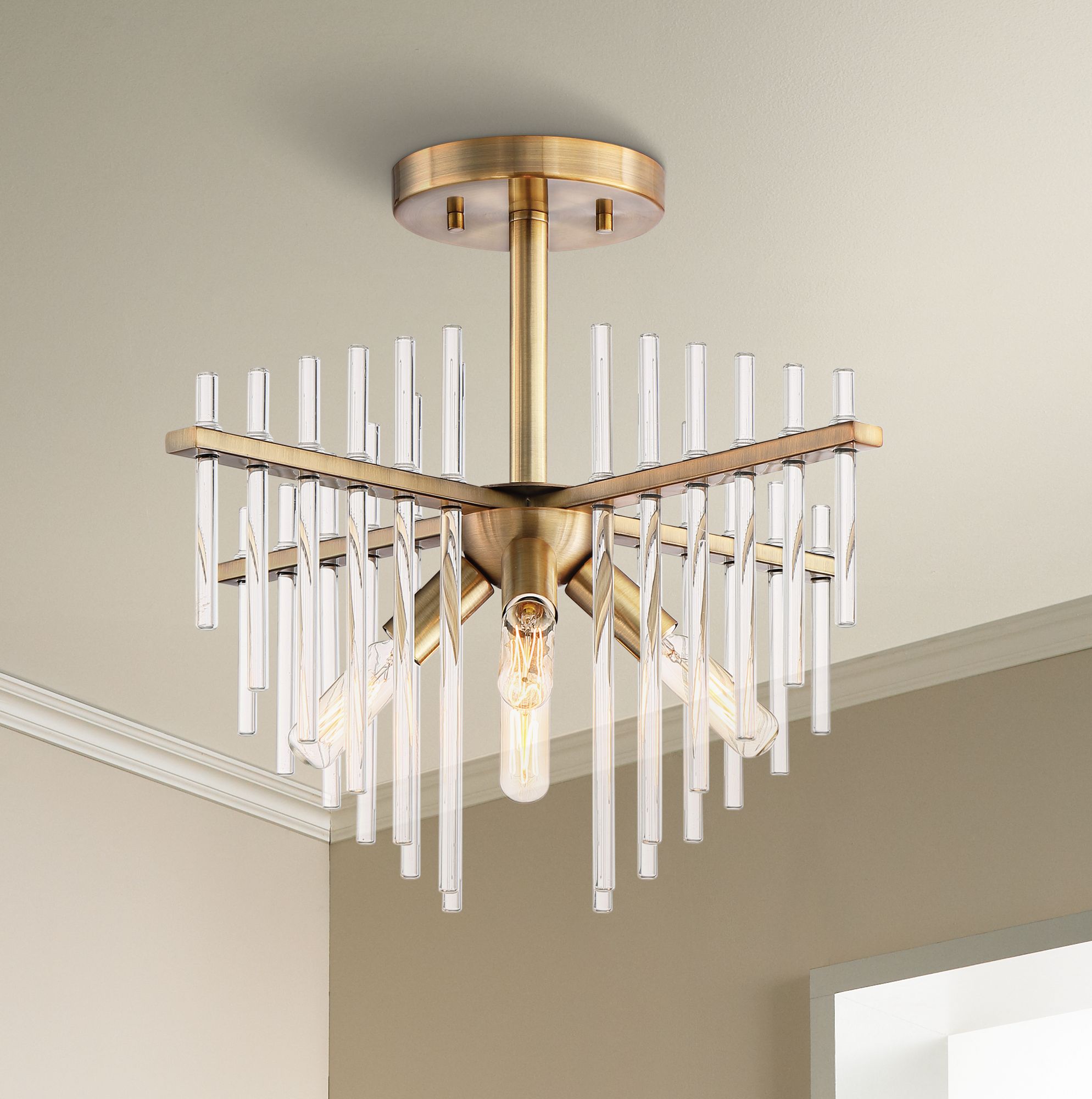 Reeve 17" Wide Burnished Antique Brass 4-Light Ceiling Light