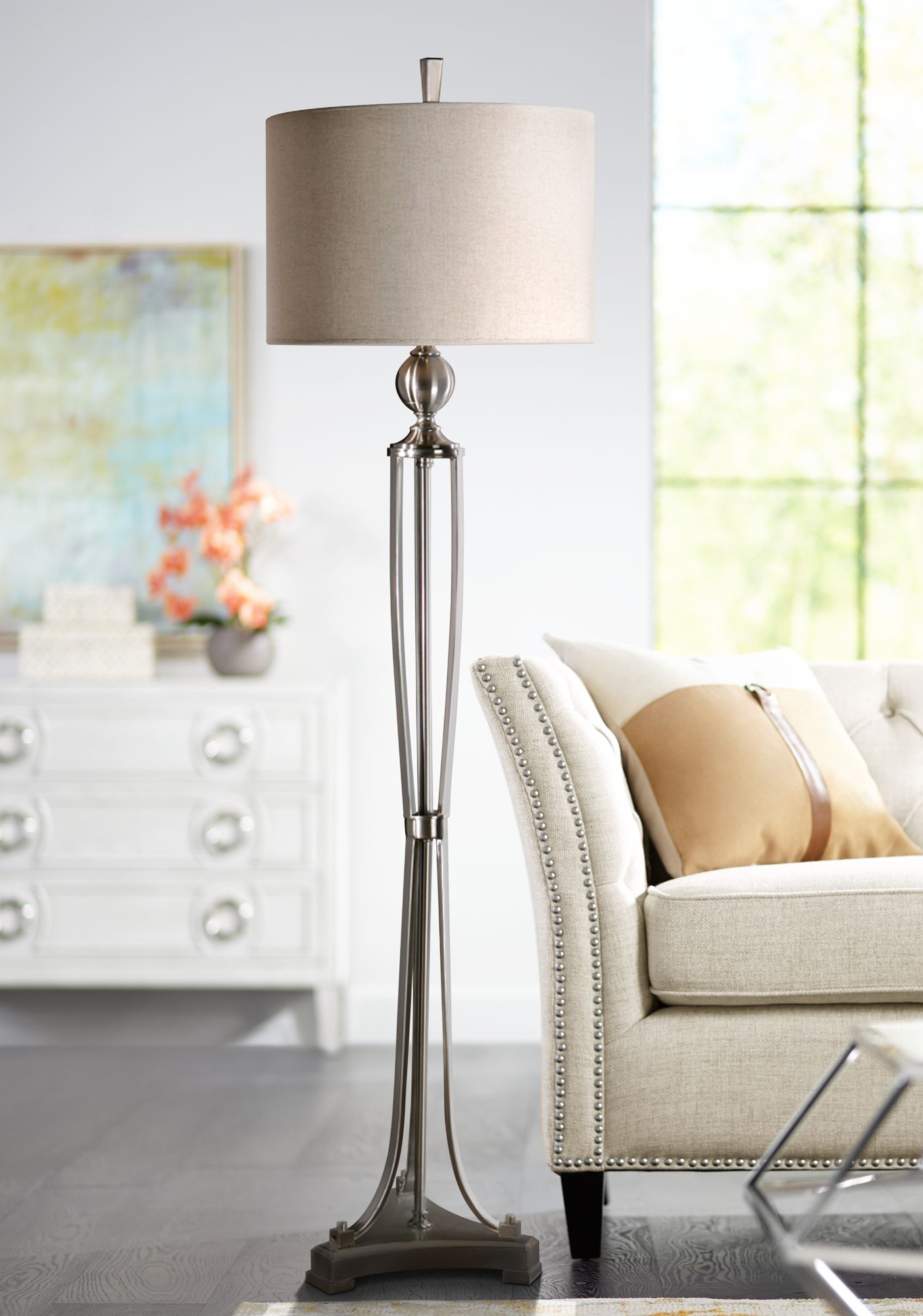 Tristana 63" High Brushed Nickel Floor Lamp by Uttermost