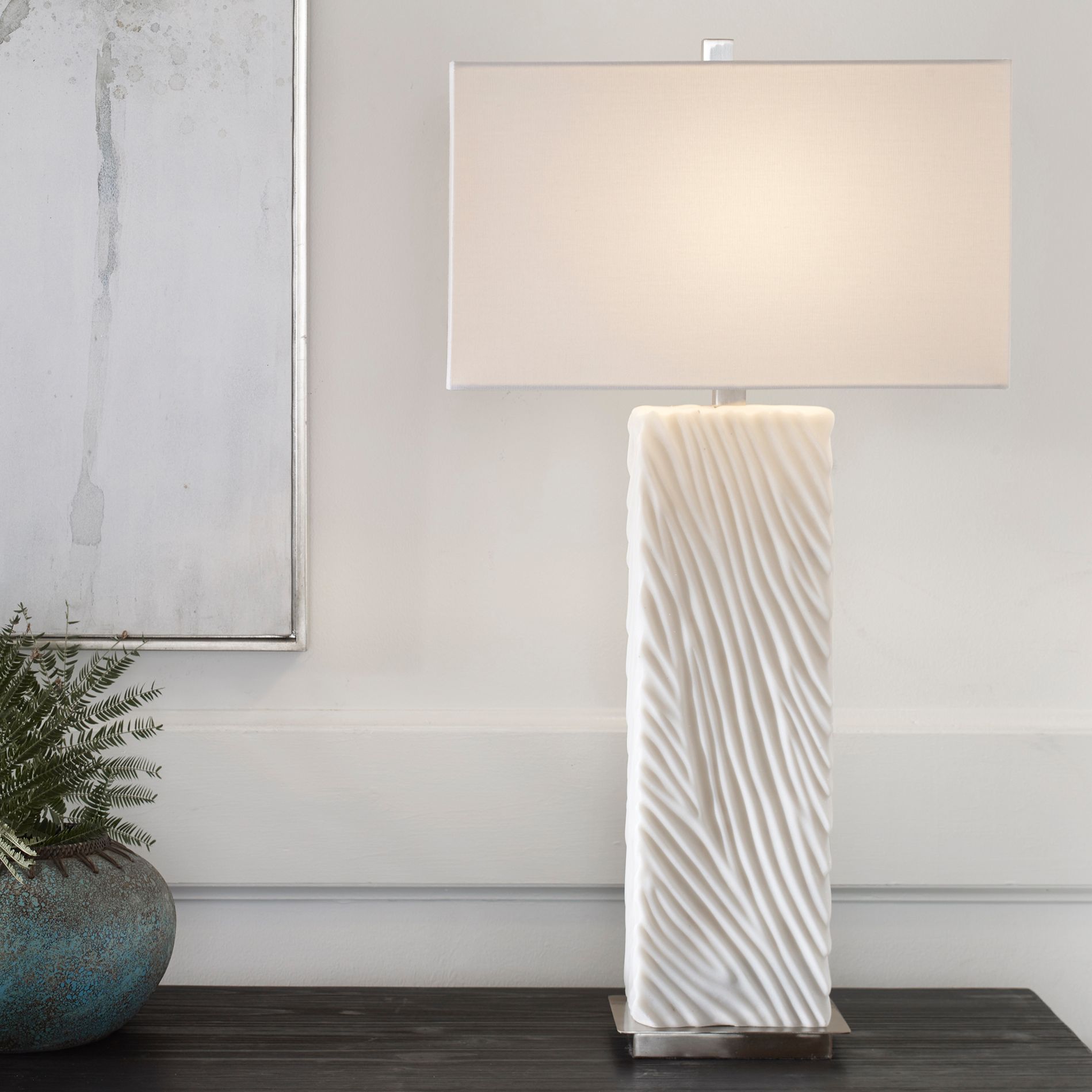 Uttermost Pillar White Marble Table Lamp