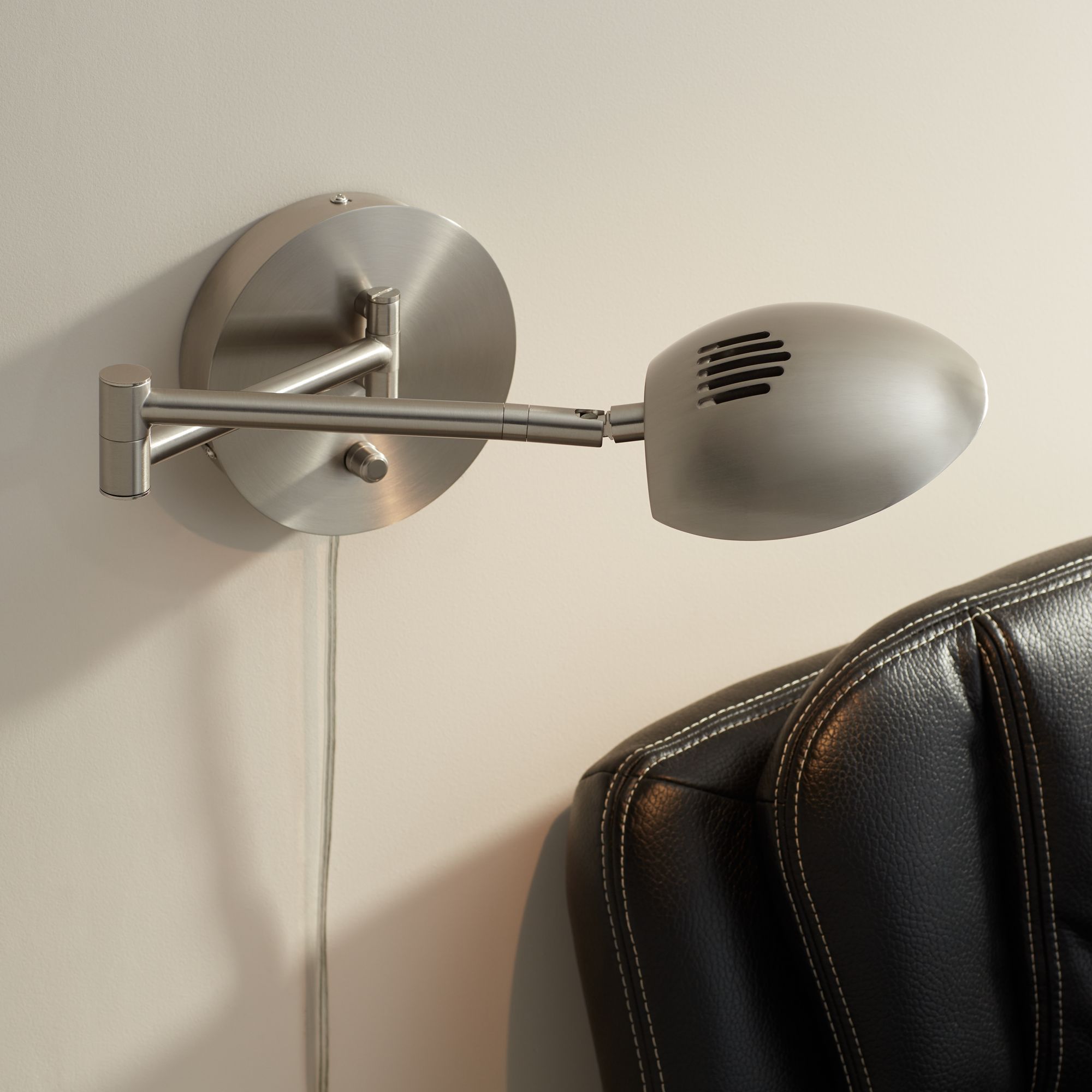 Possini Euro Eliptik Satin Nickel LED Swing Arm Wall Lamp