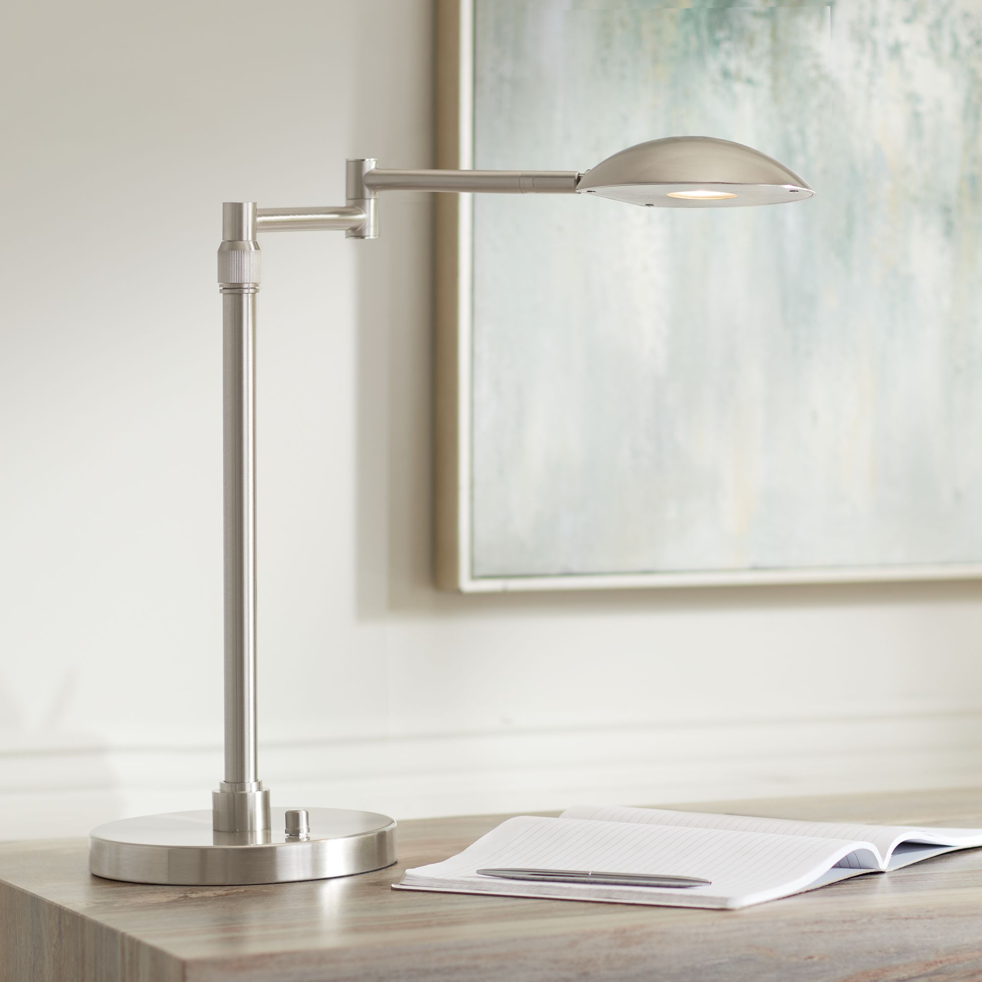 Possini Euro Eliptik LED Swing Arm Desk Lamp Satin Nickel