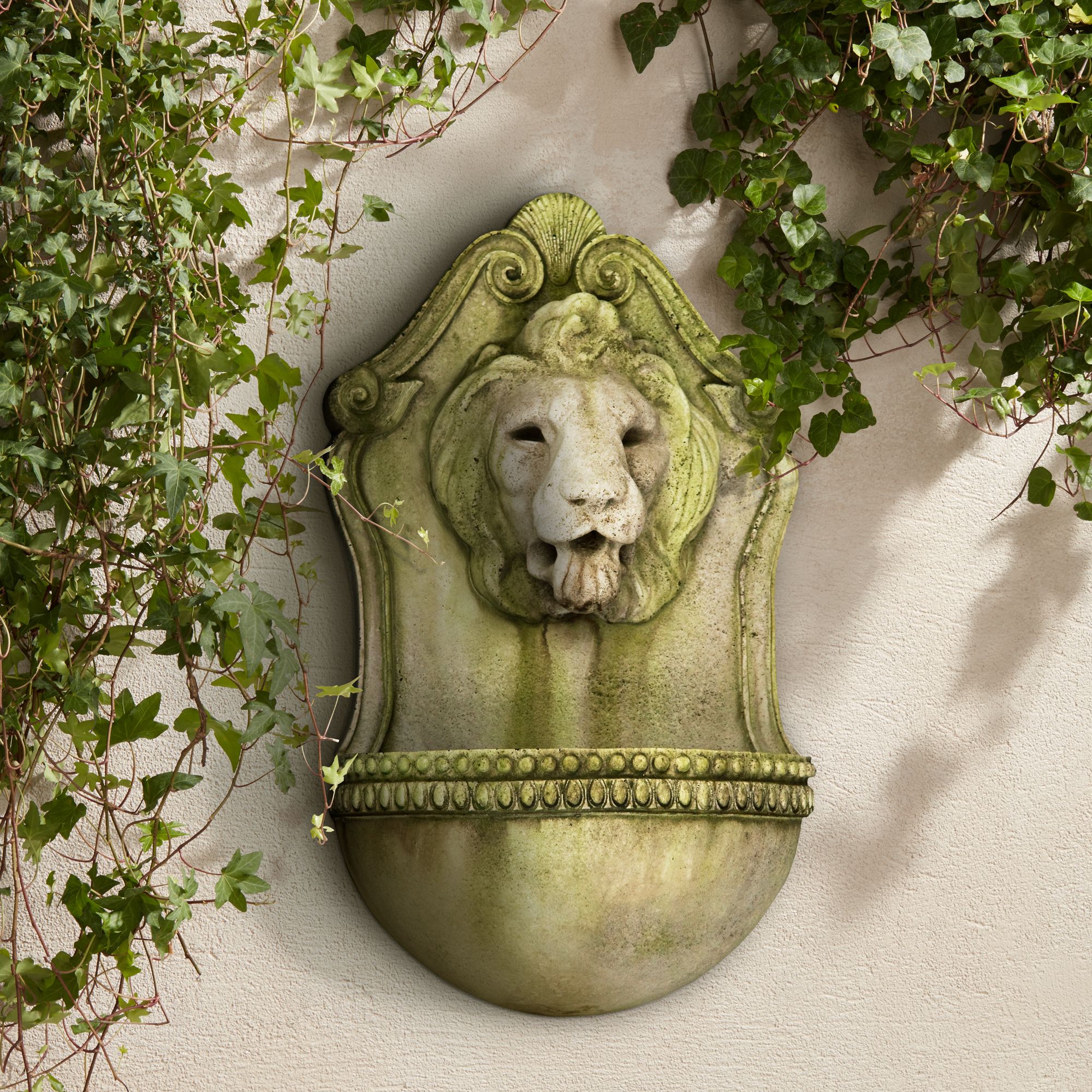 Aged Lion 23 1/2" High White Moss Outdoor Wall Fountain