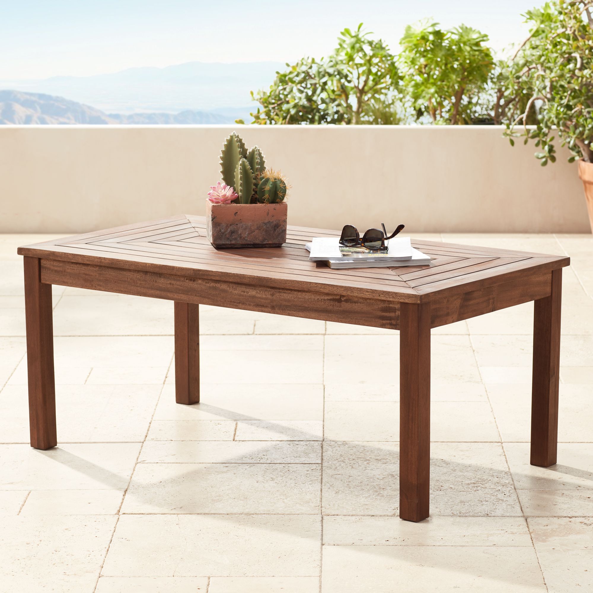 Nantucket 42" Wide Dark Natural Wood Outdoor Coffee Table