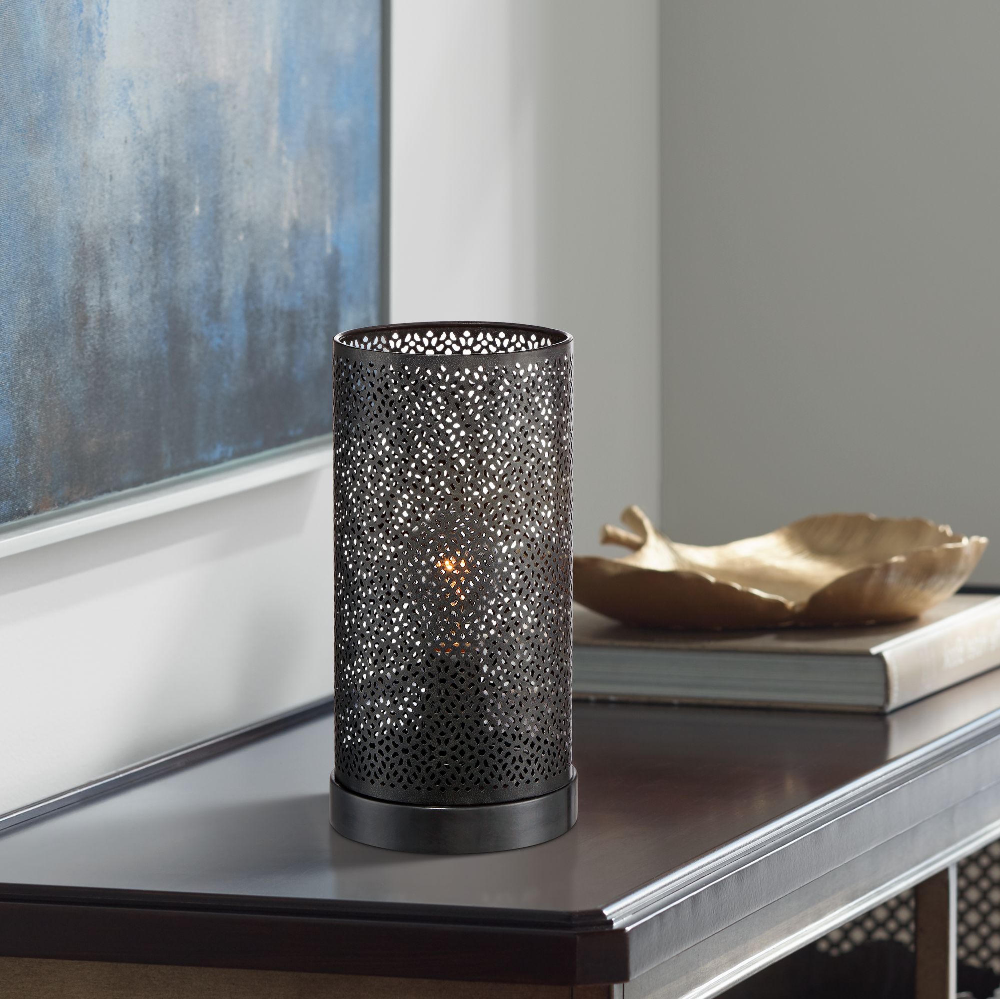 Hamilton 11" High Bronze Metal Mesh Accent Lamp