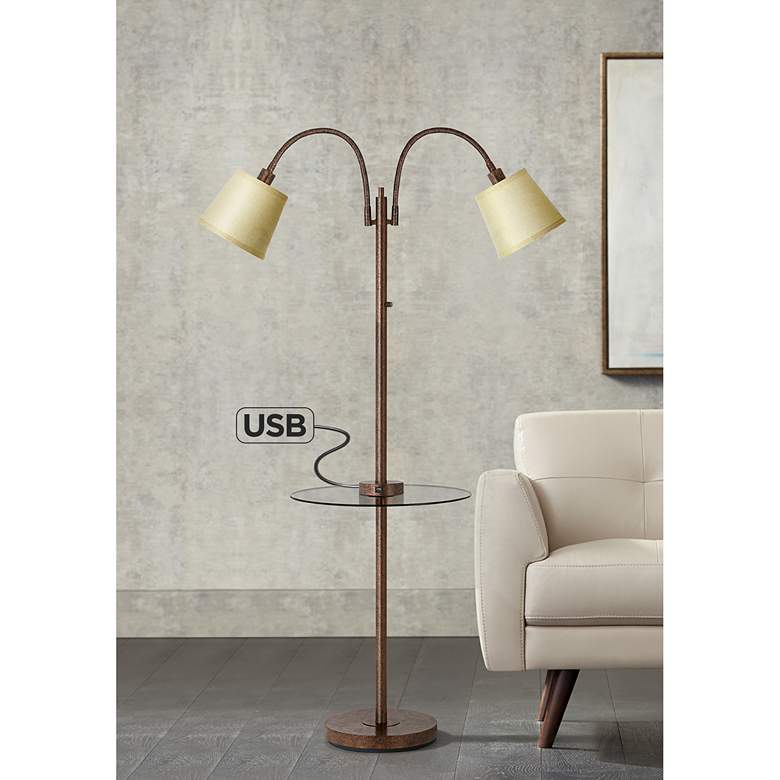 Image 1 Gail Rust Double Gooseneck Floor Lamp with Tray Table