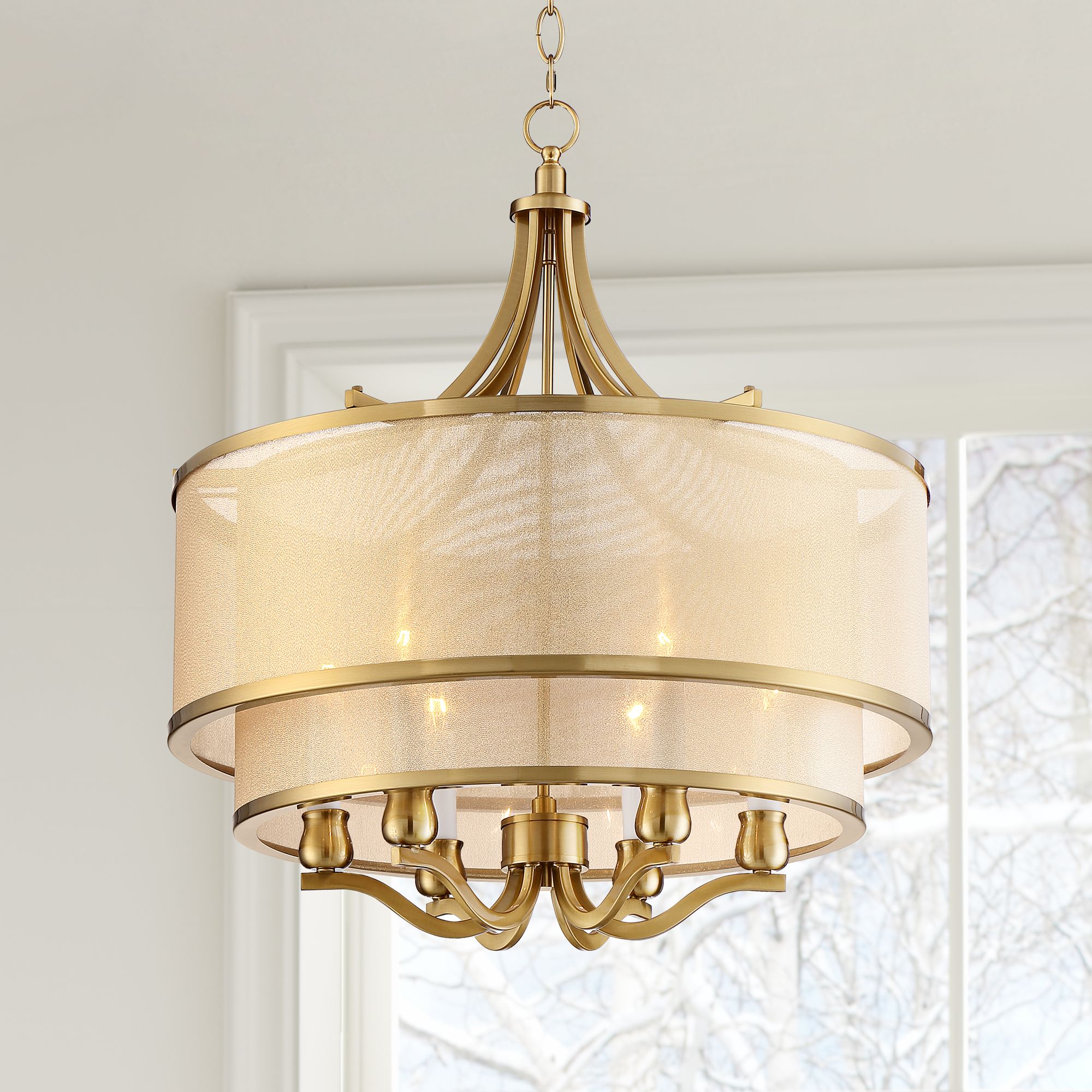 Possini Euro Nor 23" Wide Warm Antique Brass 6-Light Pendant