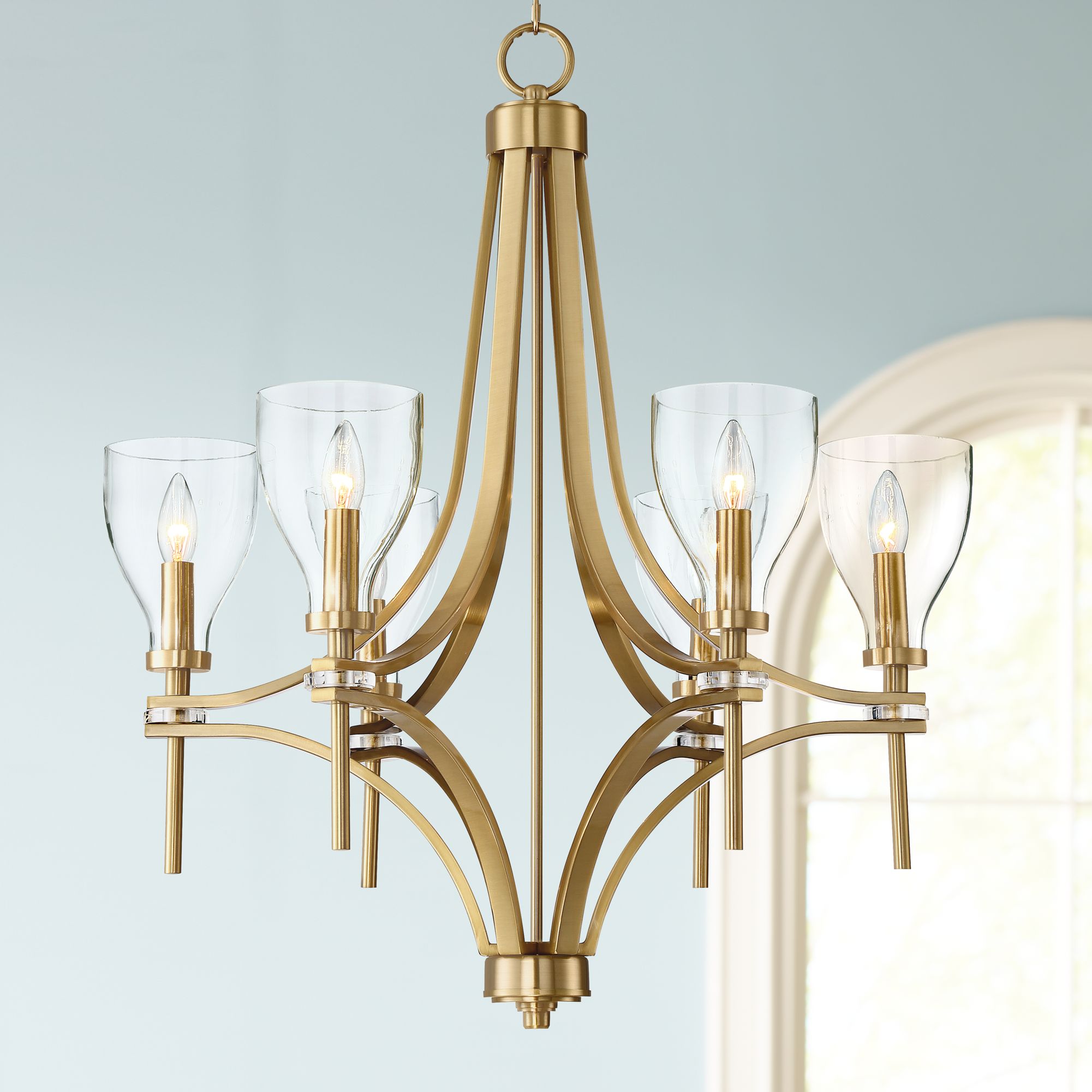 Hex 26 1/2" Wide Warm Antique Brass 6-Light Chandelier