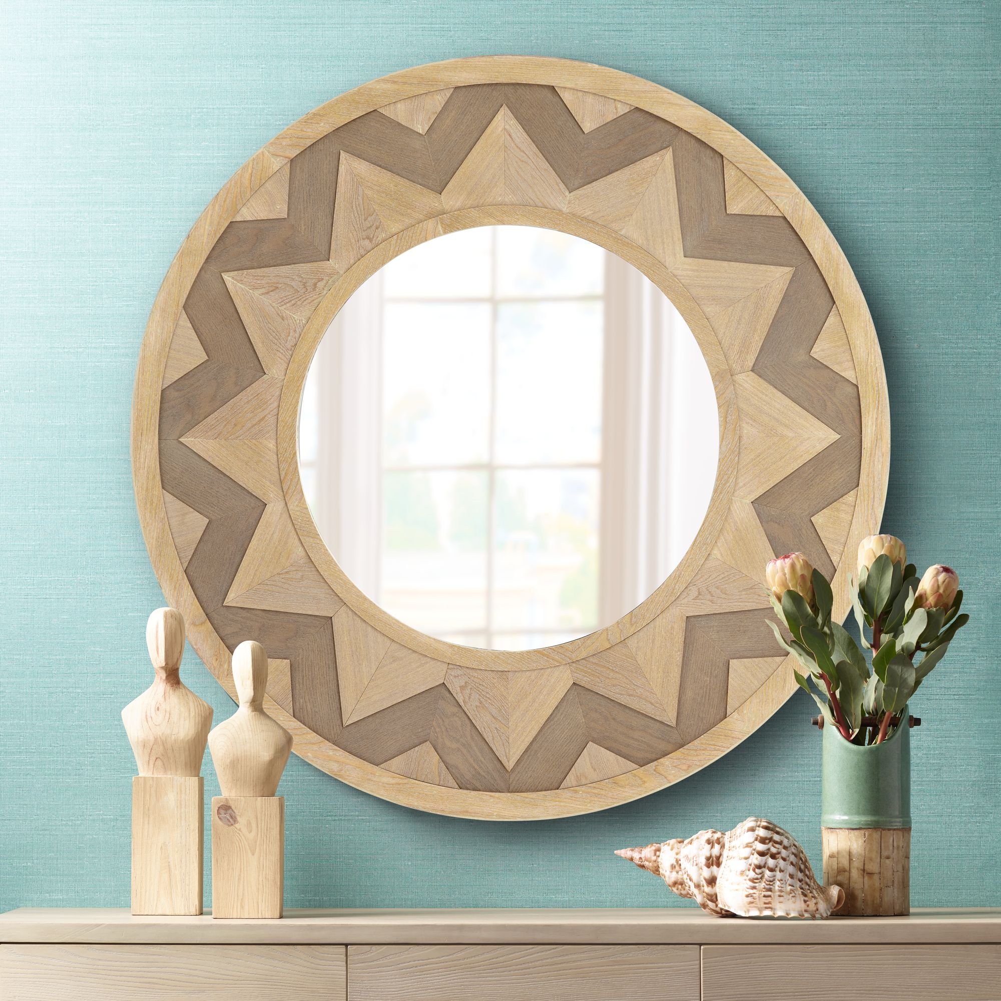 Sol Two-Tone Chevron 39 1/4" Round Wall Mirror