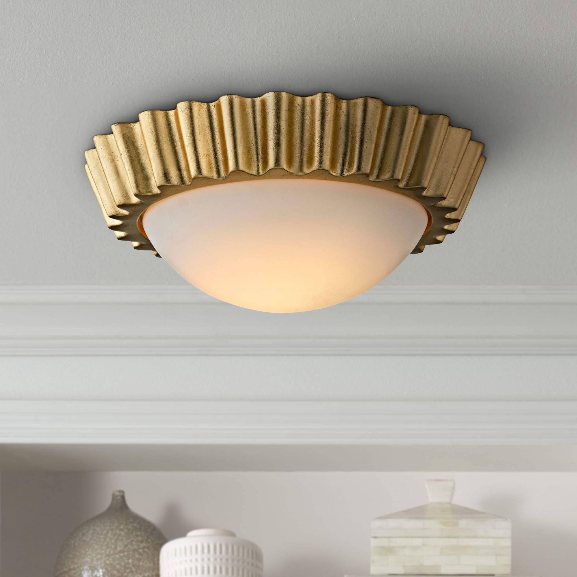 Reese 13" Wide Gold Leaf LED Ceiling Light