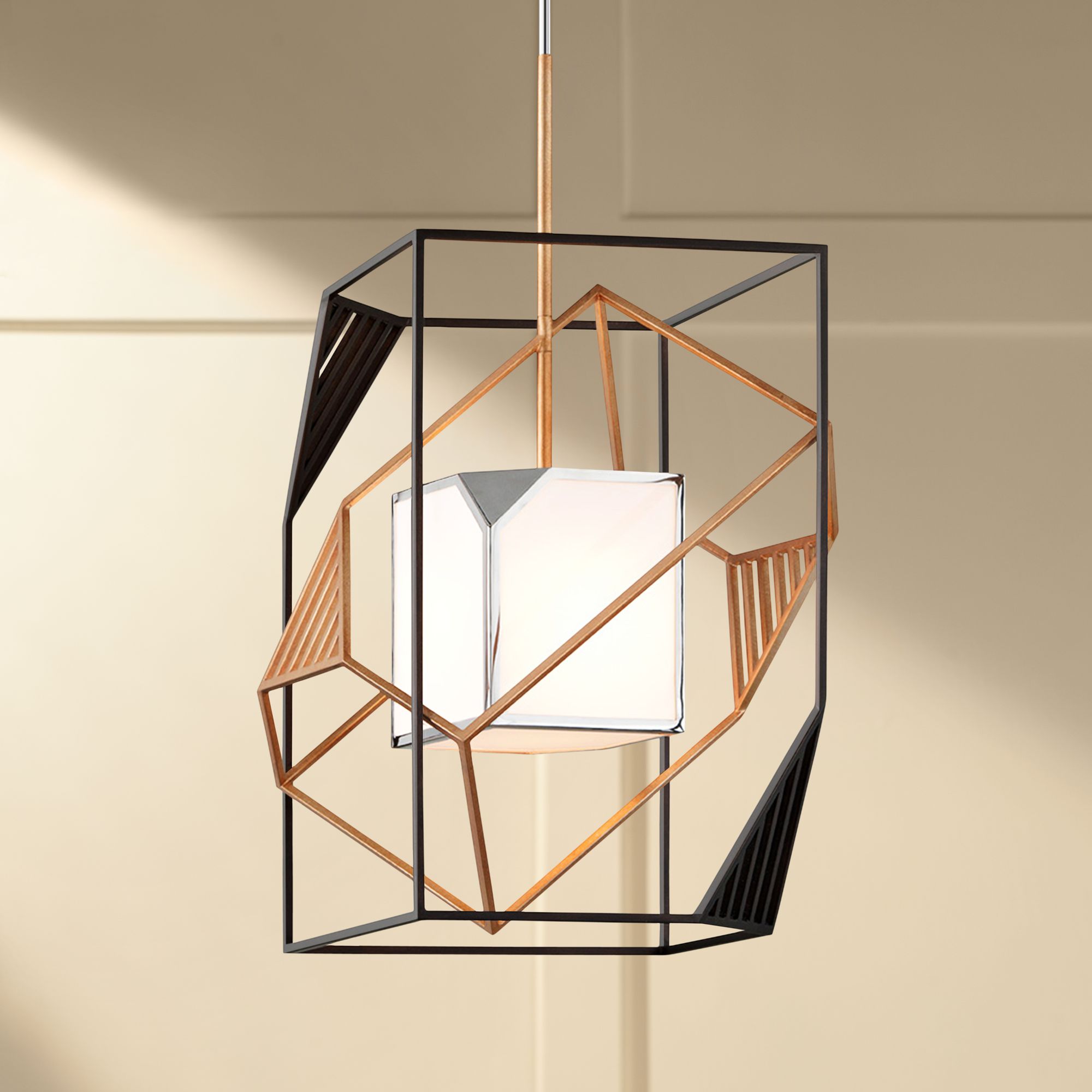 Cubist 18" Wide Bronze and Gold Leaf Pendant Light