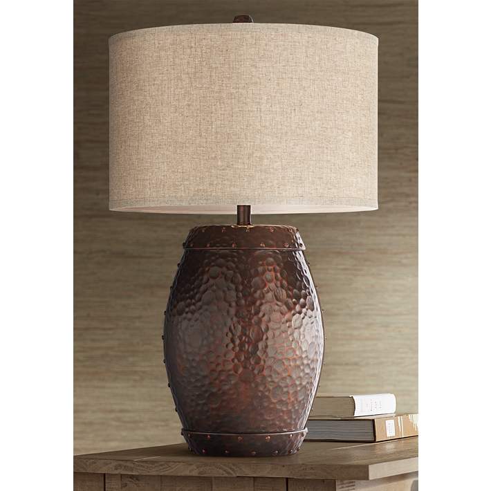 Emory Antique Copper Finish Table Lamp, Copper Table Lamp With Black Shader