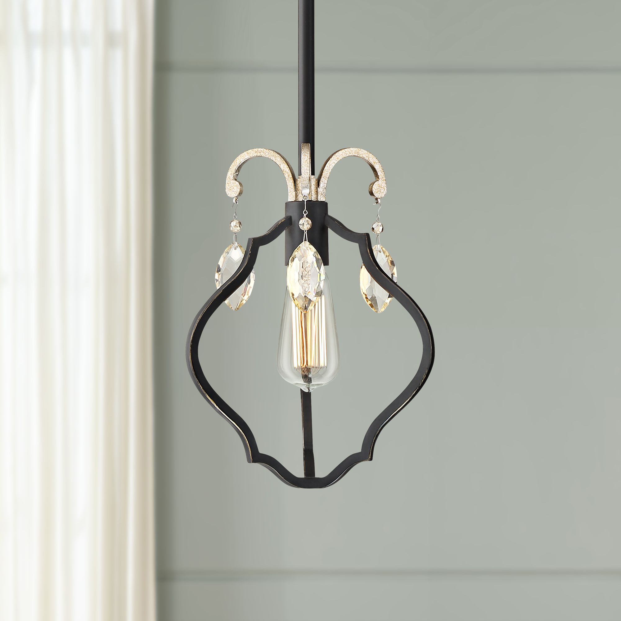 Clara 7 3/4" Wide Black and Antique Silver LED Mini Pendant