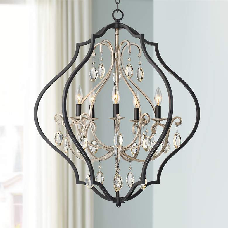 Image 1 Clara 27" Wide Black and Antique Silver 5-Light Chandelier
