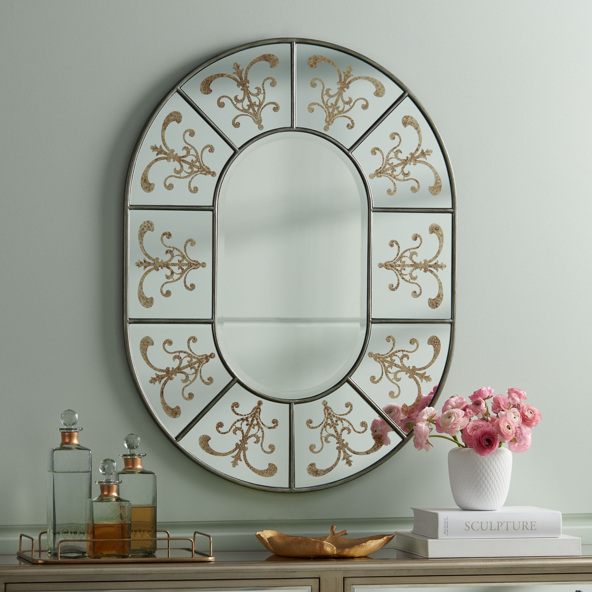 Zarah Gold Filigree Etched 30" x 40" Wall Mirror