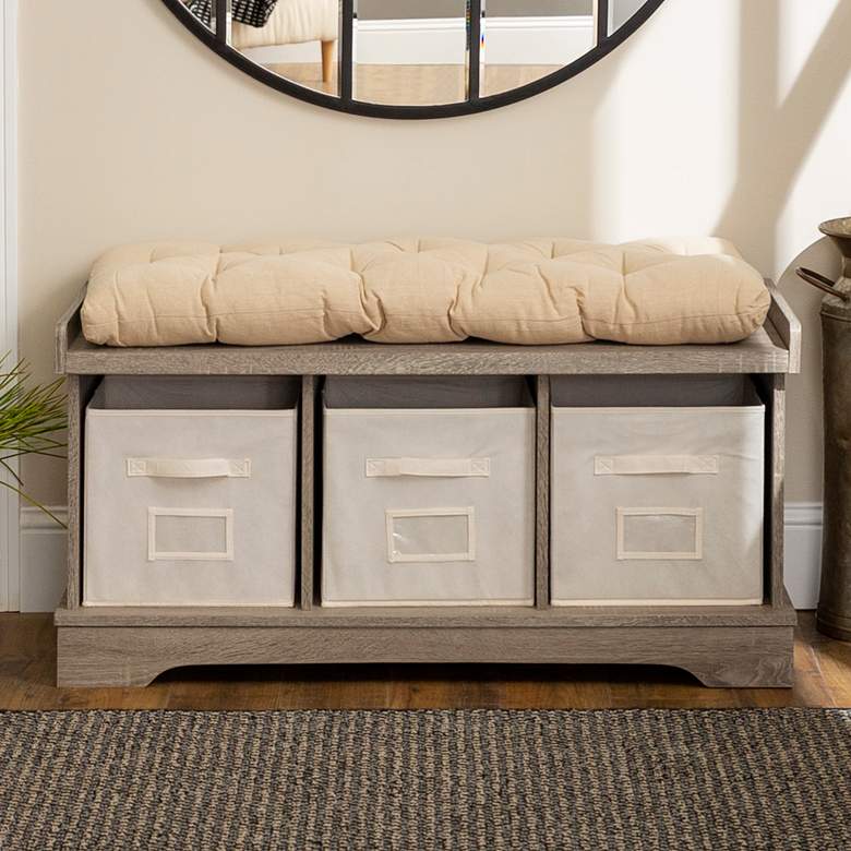 Image 1 Carvallo Driftwood 3-Cubby Storage Bench with Bins