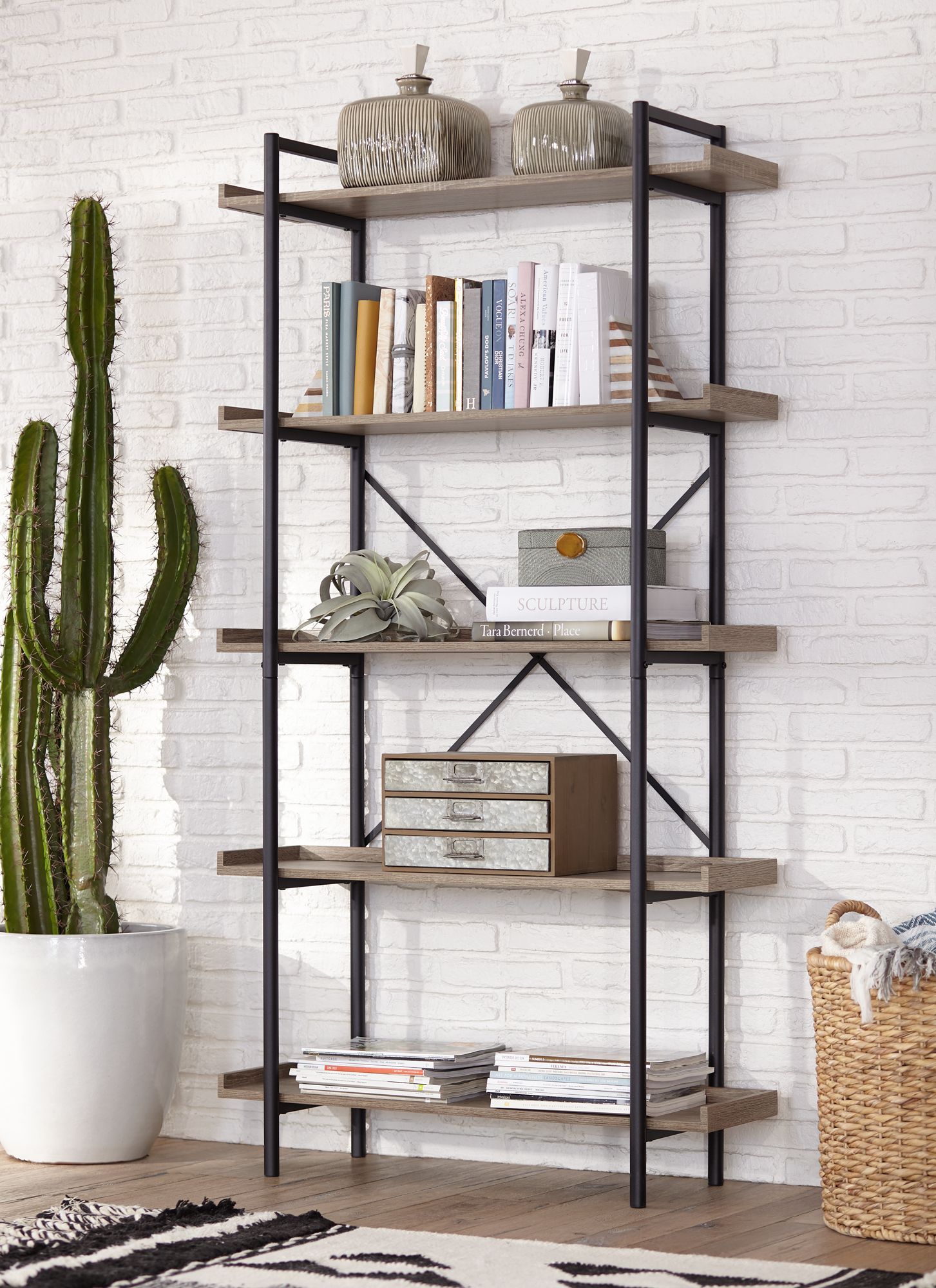 Urban Pipe 68" High Gray Driftwood 5-Shelf Bookshelf