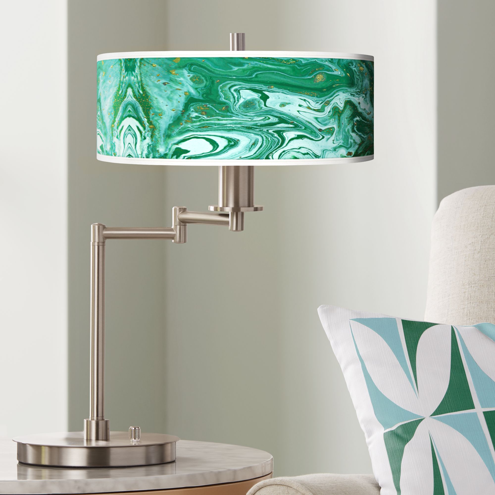 Malachite Stone Pattern Giclee Shade LED Swing Arm Desk Lamp