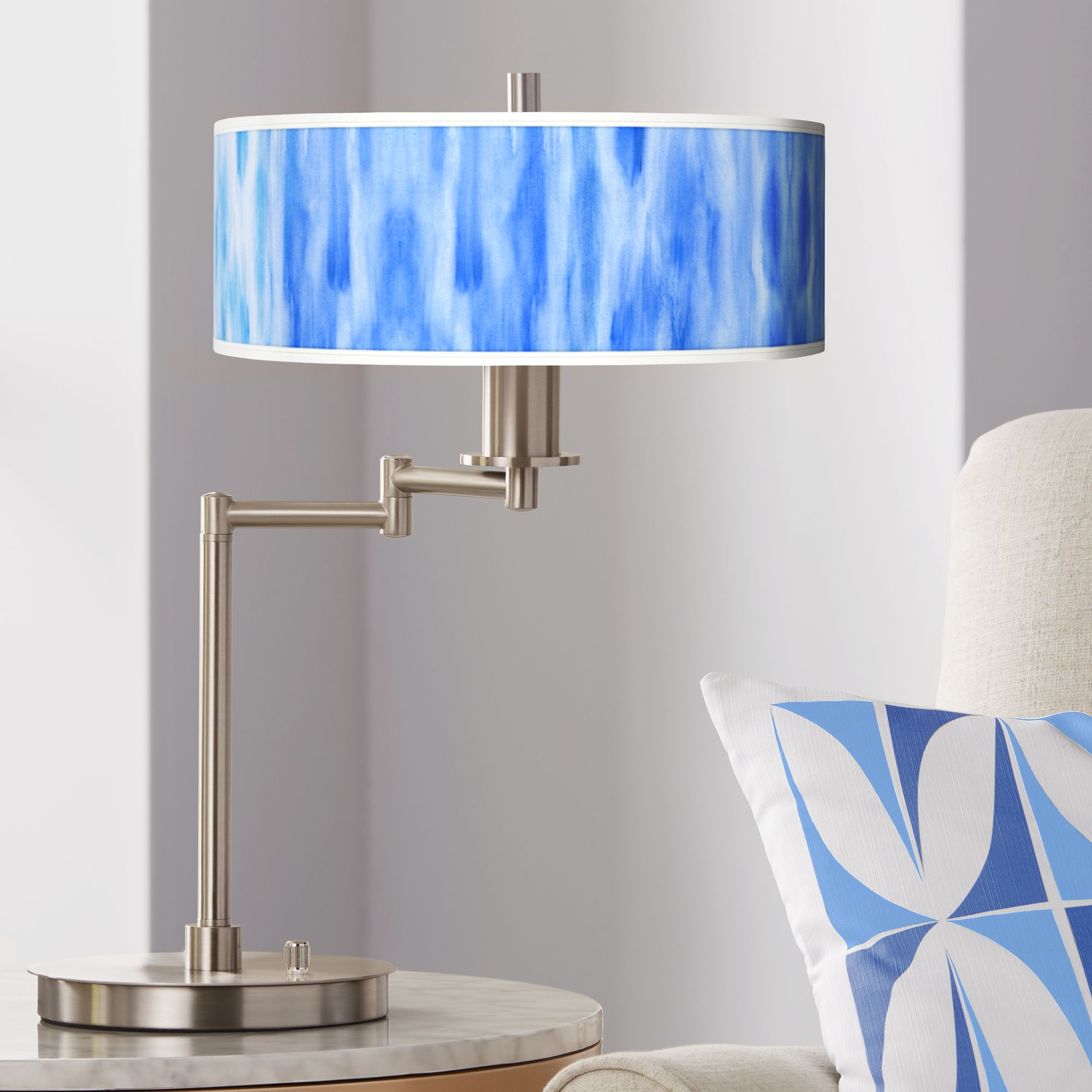 Blue Tide Giclee Shade Modern LED Swing Arm Desk Lamp