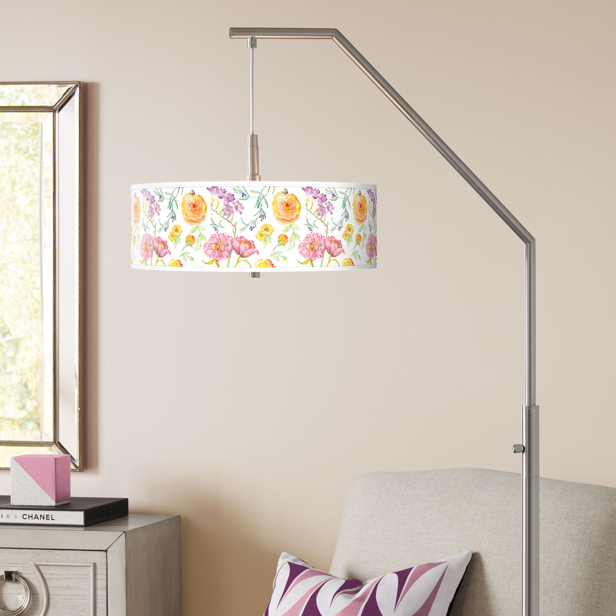 Spring Garden Giclee Shade Arc Floor Lamp