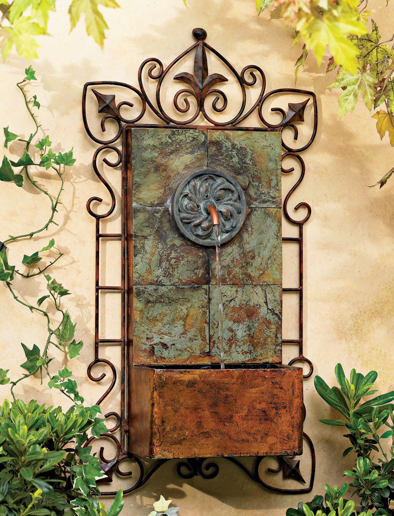 Ibizi 33 High Iron Scroll Rustic Traditional Wall Fountain