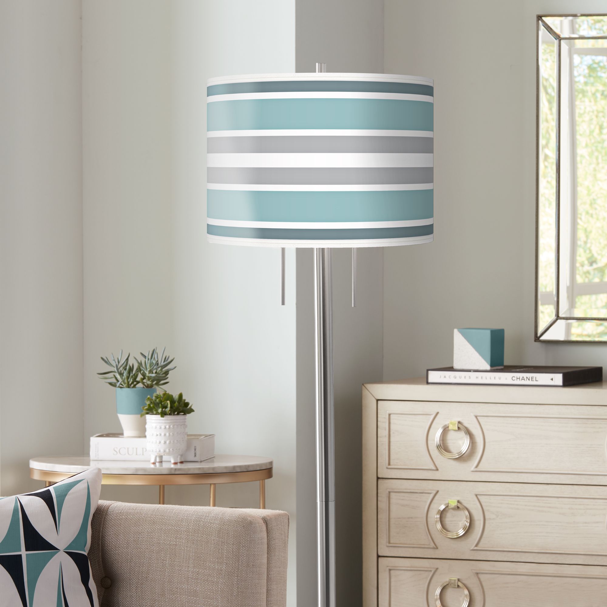 Multi Color Stripes Giclee Nickel Garth Floor Lamp