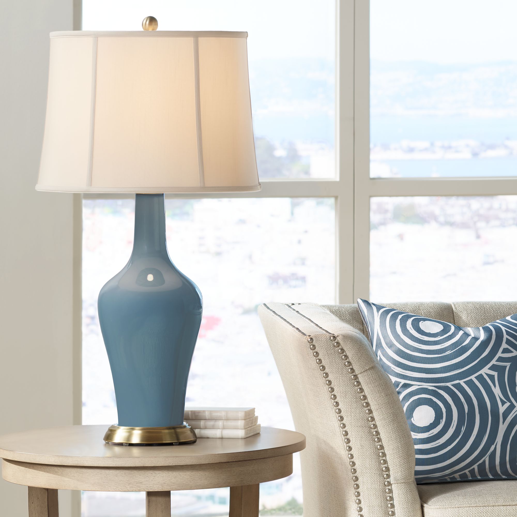Smoky Blue Anya Table Lamp – Elegant, Modern Lighting for Home