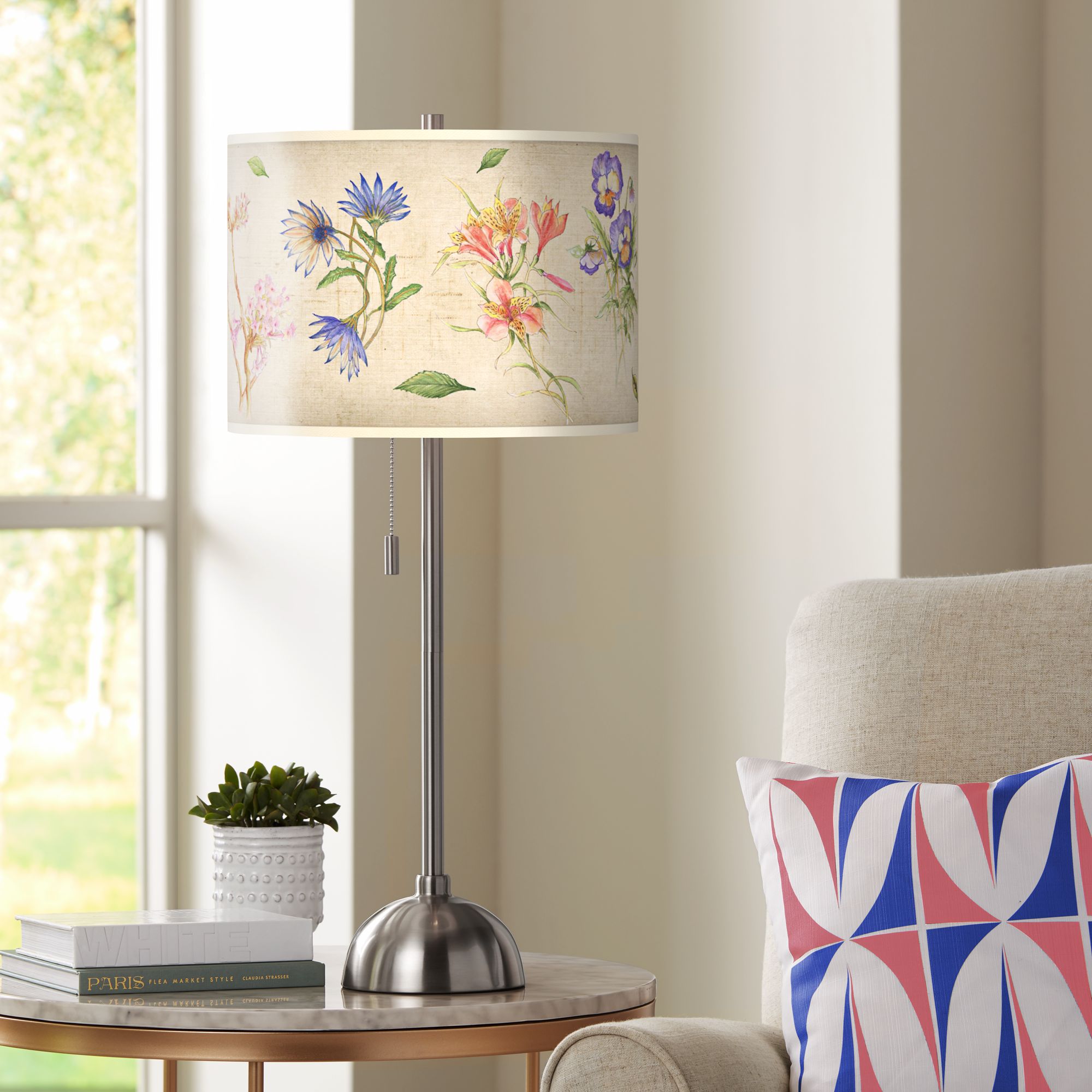 Floral Fancy Giclee Brushed Nickel Table Lamp
