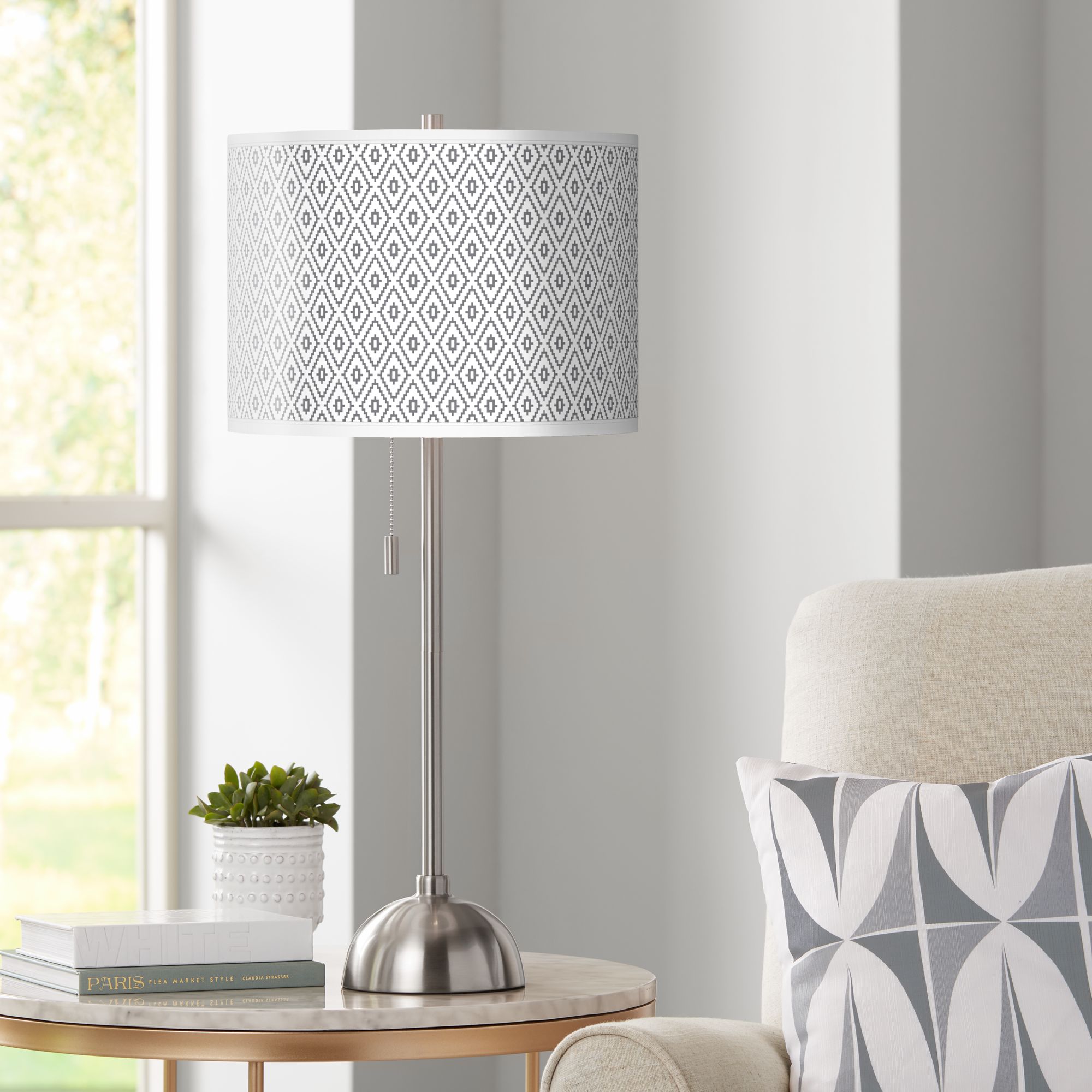 Diamonds Giclee Brushed Nickel Table Lamp