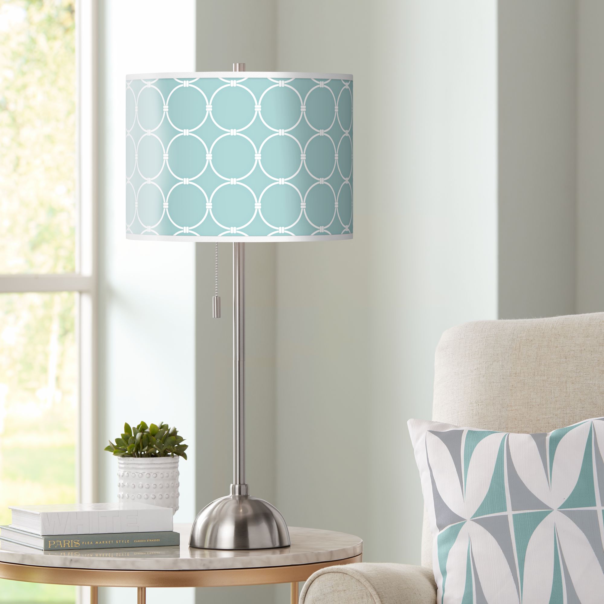 Aqua Interlace Giclee Brushed Nickel Table Lamp