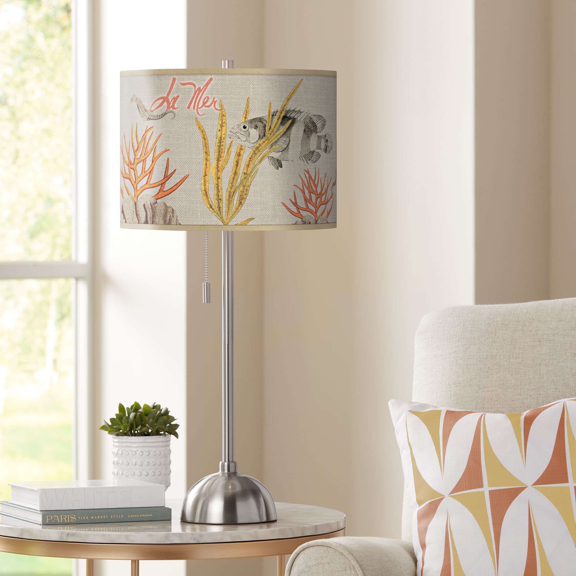 La Mer Coral Giclee Contemporary Table Lamp