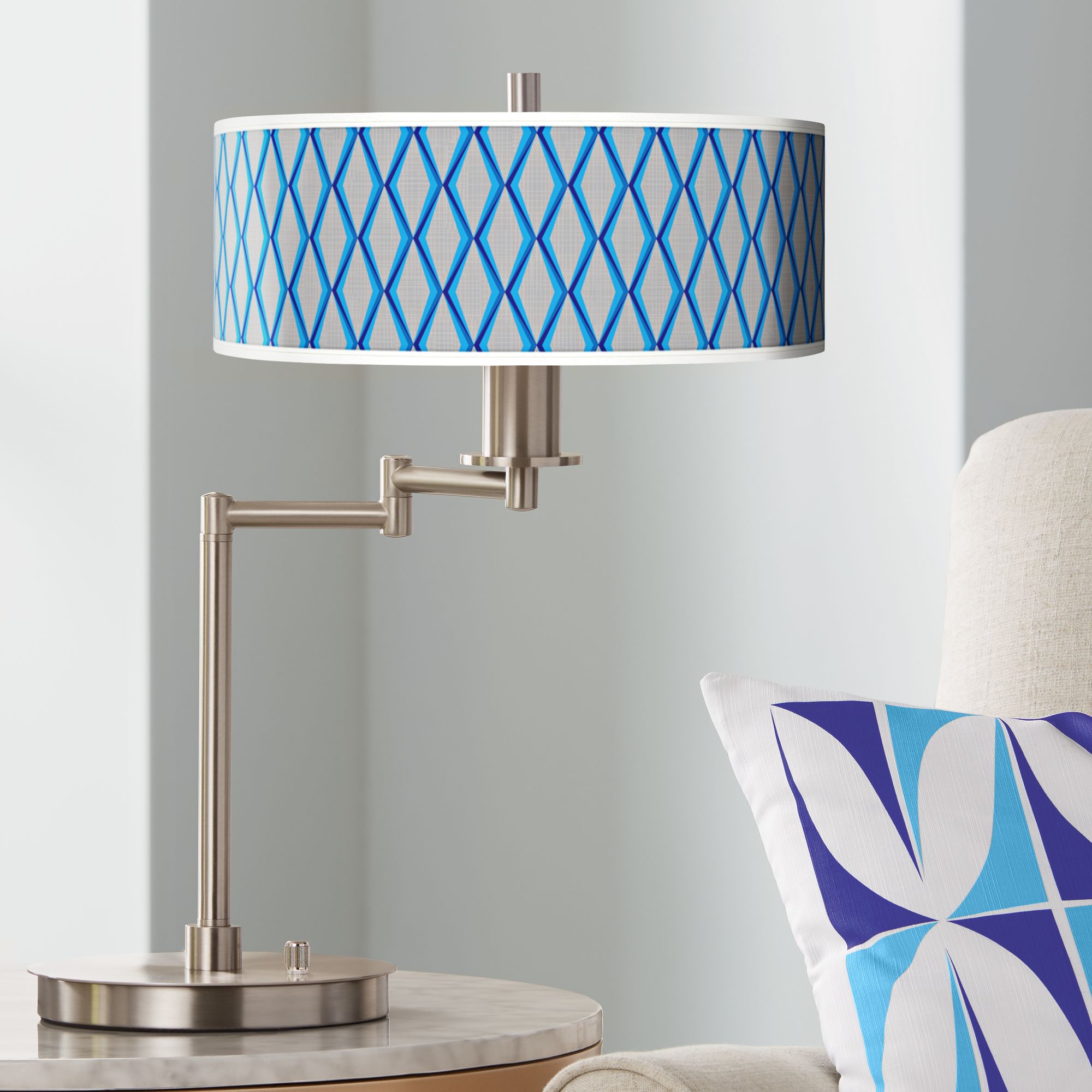 Bleu Matrix Pattern Giclee Shade Modern Swing Arm Desk Lamp
